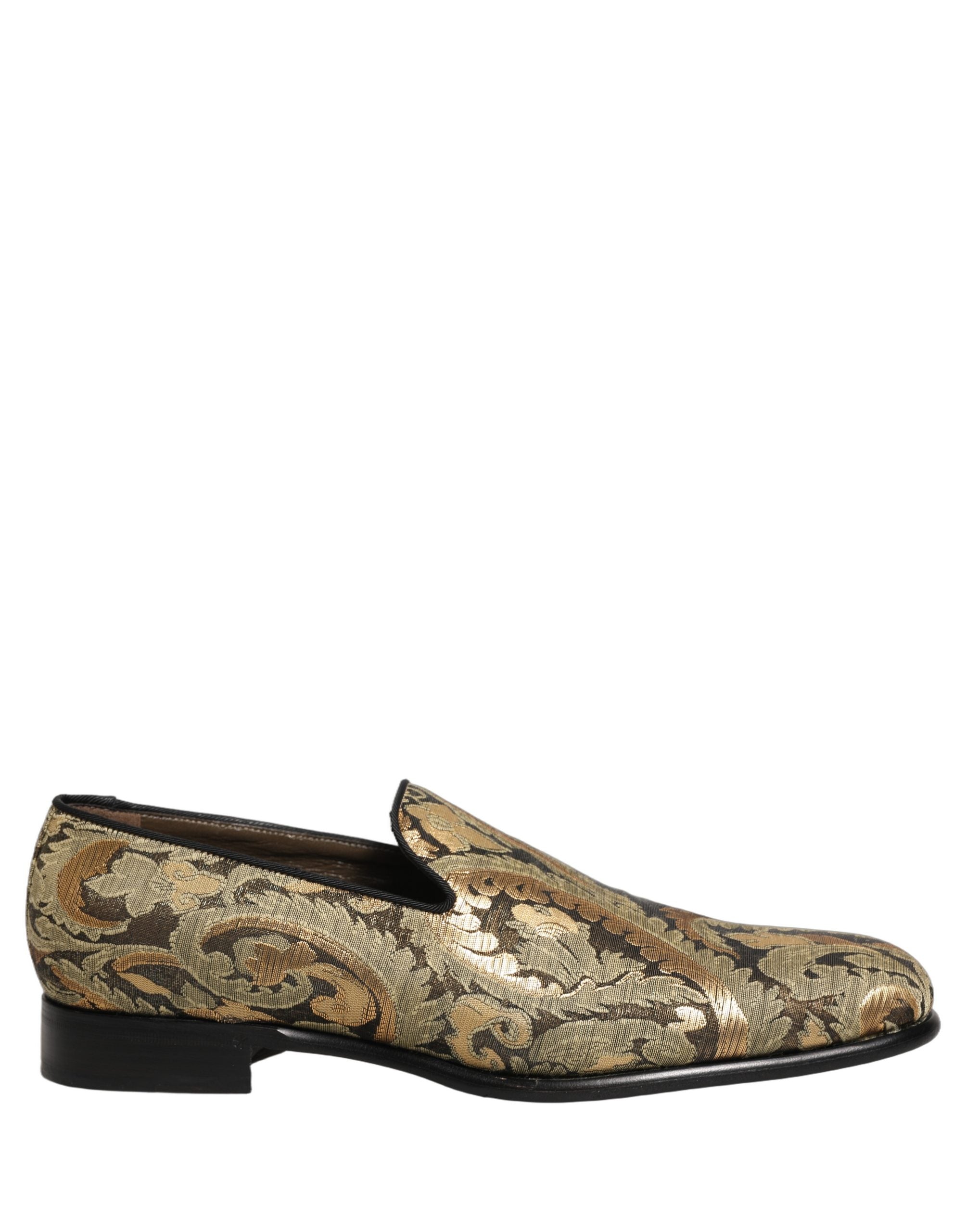 Chaussures mocassins pour hommes Dolce & Gabbana en brocart doré, élégantes et confortables pour occasions formelles