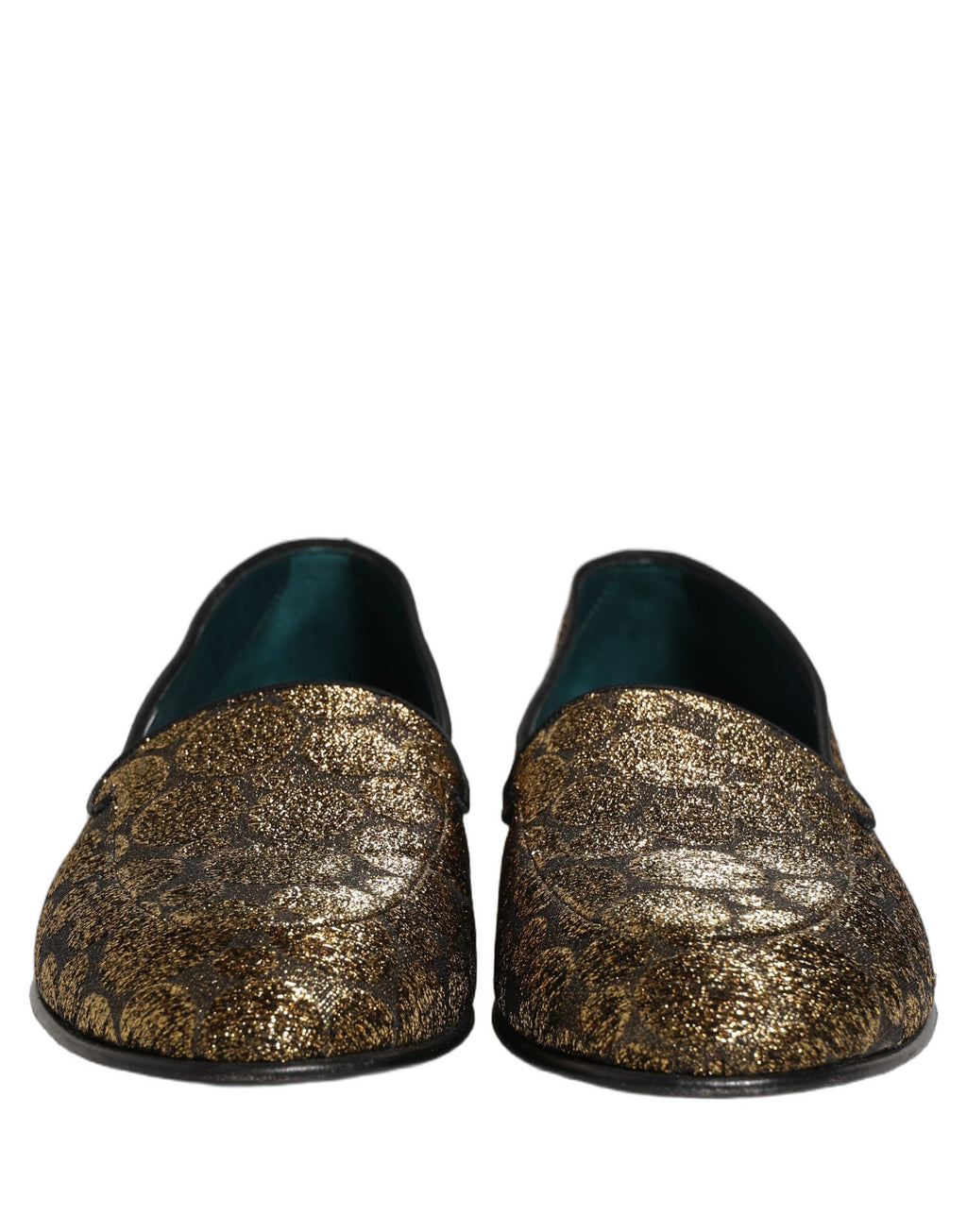 Chaussures homme Dolce & Gabbana loafers en Lurex doré avec paillettes, style slip-on élégante et brillante.