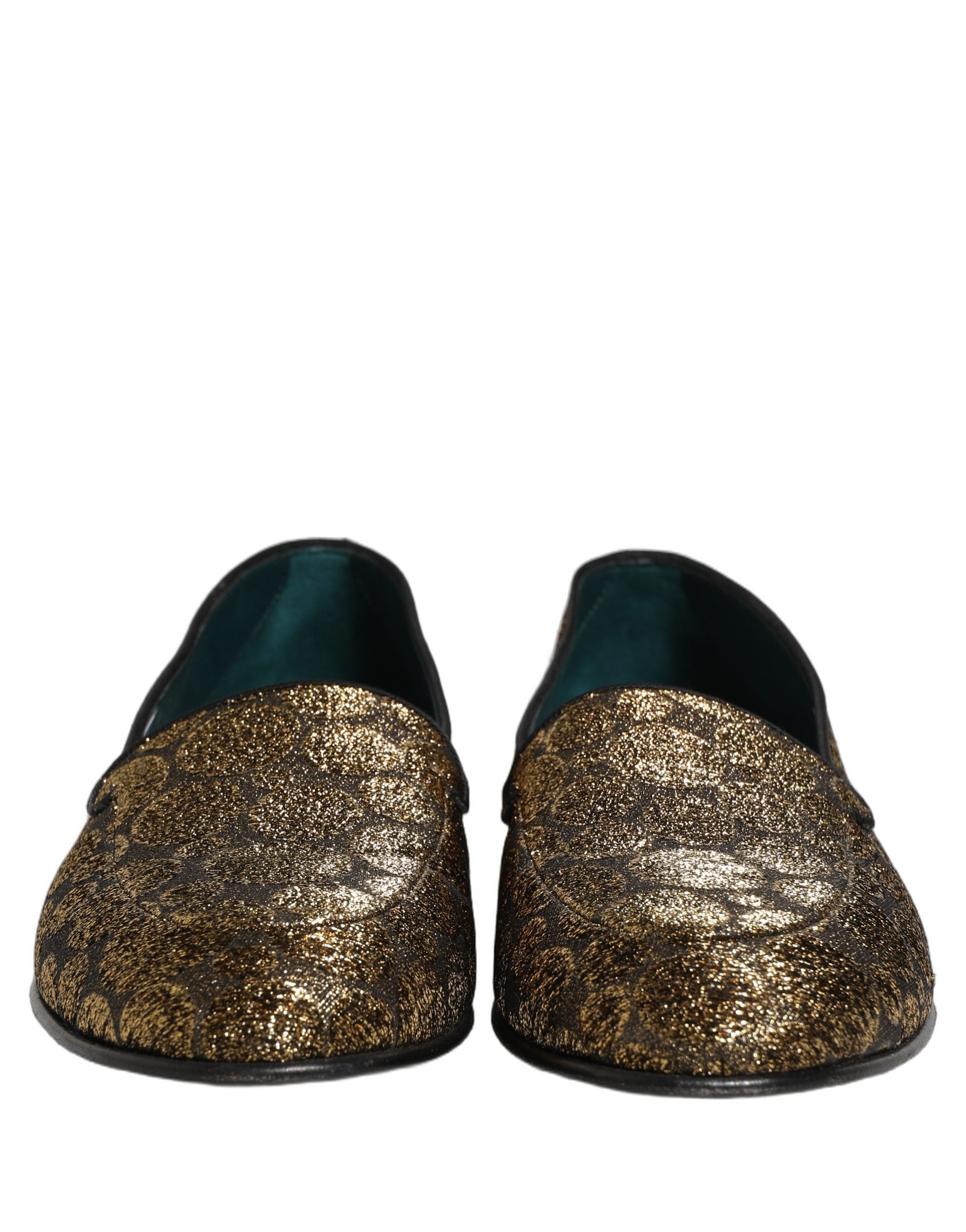 Chaussures homme Dolce & Gabbana loafers en Lurex doré avec paillettes, style slip-on élégante et brillante.