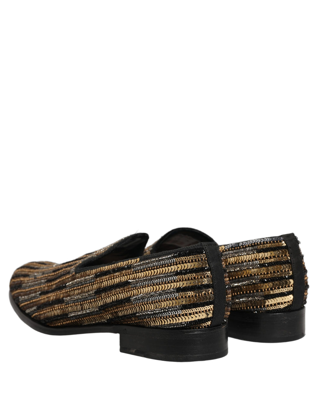 Chaussures mocassins Dolce & Gabbana en sequins dorés à rayures, embellies pour un style élégant et sophistiqué.