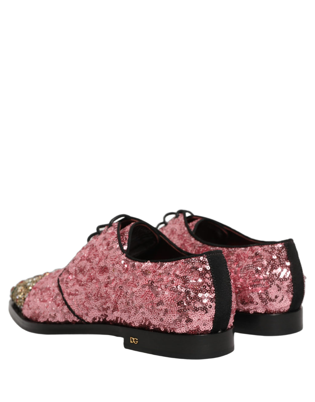 Chaussures Derby pour homme Dolce & Gabbana roses à sequins rose brillant et embellissements élégants.