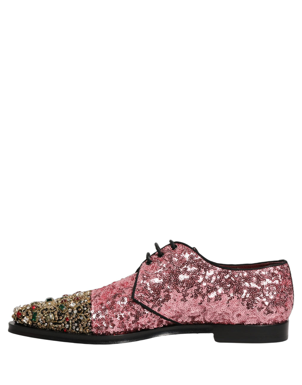 Chaussures Derby pour homme Dolce & Gabbana roses avec sequins brillants et embellissements élégants.