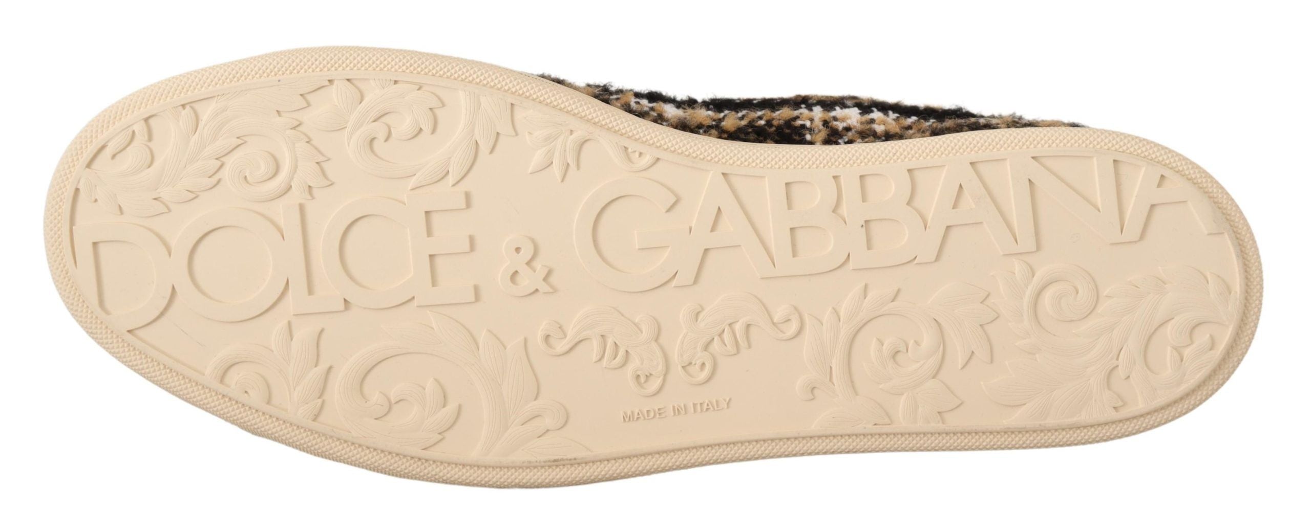 Sneakers hautes en laine et coton beige et marron de Dolce & Gabbana, style élégant et décontracté.