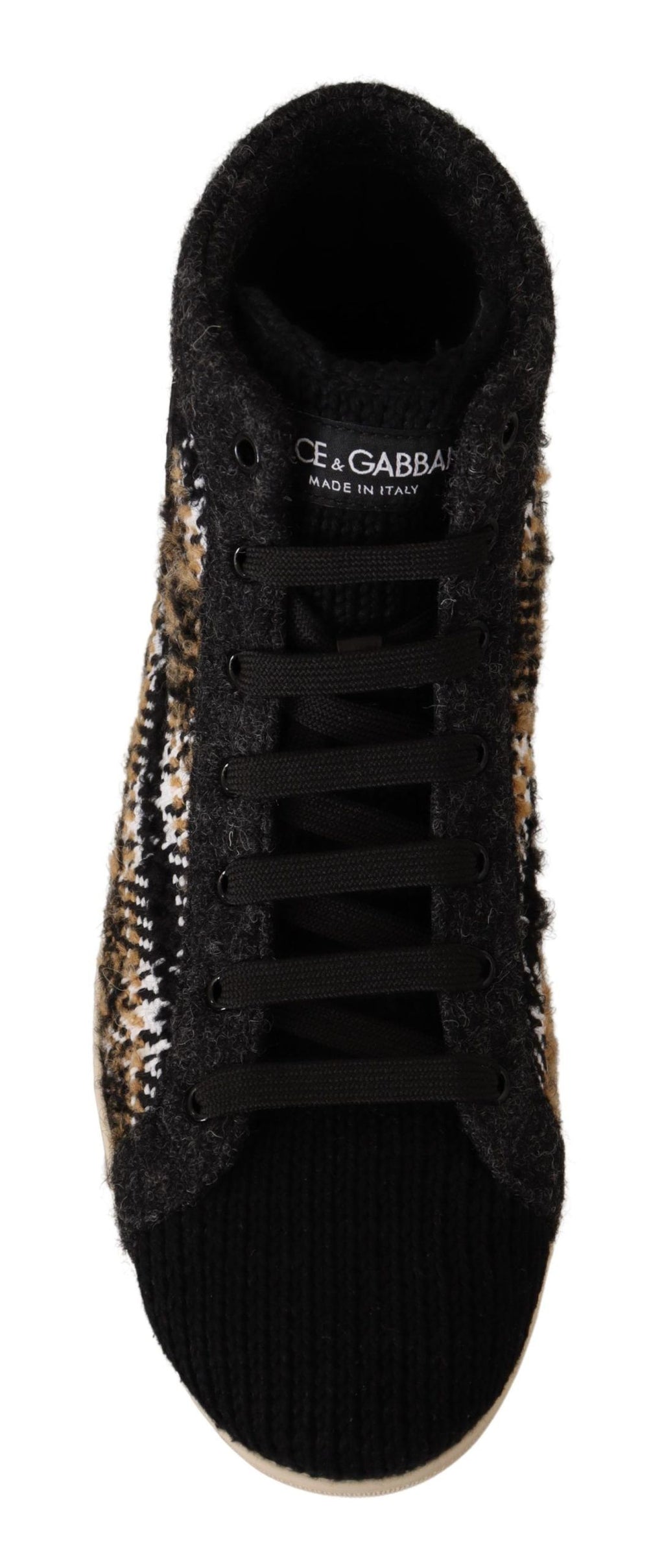 Basket en laine et coton beige et marron de Dolce & Gabbana, baskets montantes élégantes pour homme.