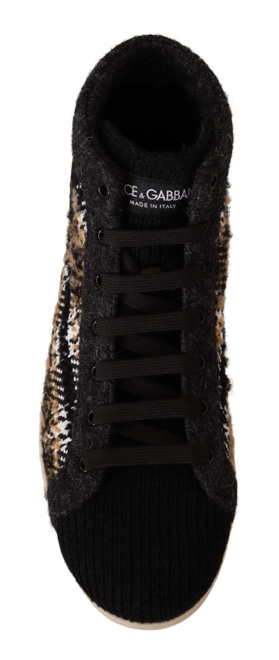 Basket en laine et coton beige et marron de Dolce & Gabbana, baskets montantes élégantes pour homme.