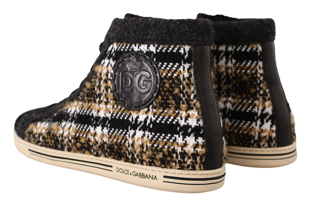 Sneakers montantes Dolce & Gabbana en laine et coton beige et marron, style haut de gamme, vue de côté.