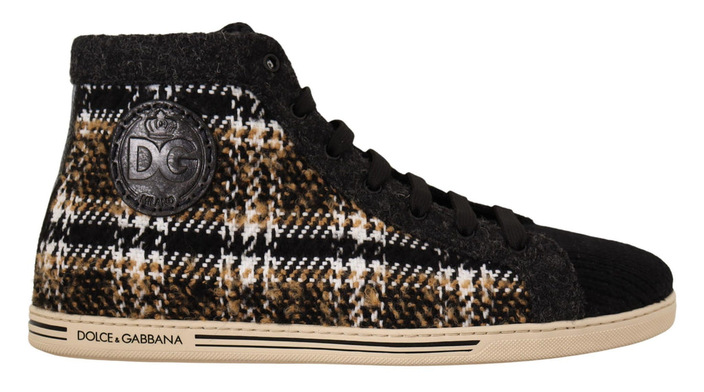 Sneakers haut de gamme Dolce & Gabbana beige et marron en laine et coton, style sneakers tendance et sophistiqués.
