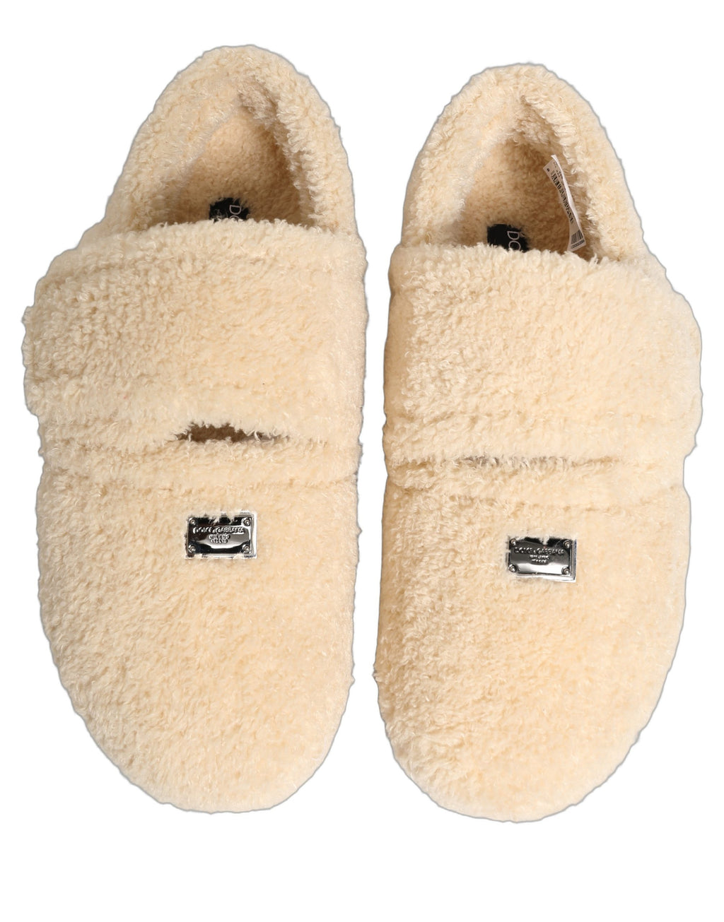 Chaussures Dolce & Gabbana, slippers pour hommes en fausse fourrure beige, sandales plates élégantes et confortables.