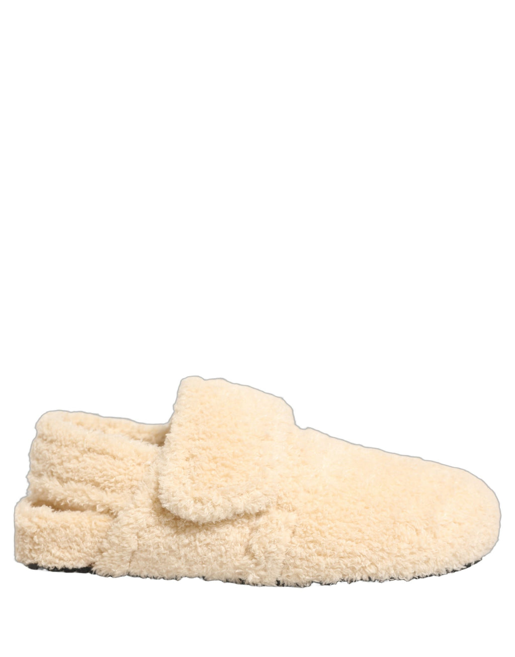 Sandales homme Dolce & Gabbana en fausse fourrure beige, chaussures slides élégantes et confortables pour l'été.