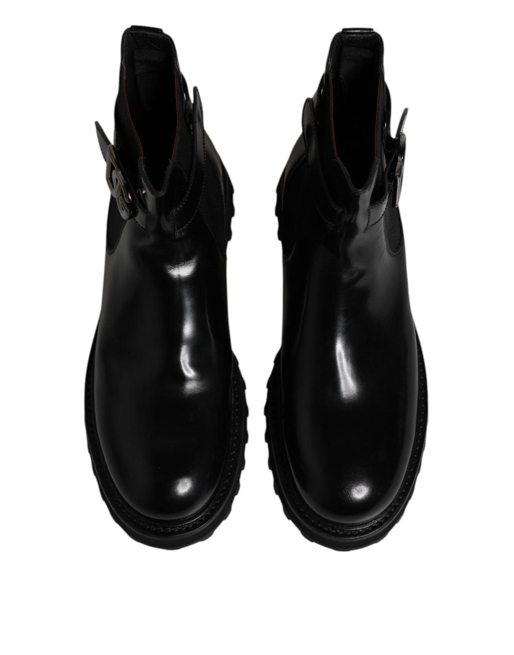 Bottes Chelsea noires pour homme Dolce & Gabbana avec boucle, logo DG et ceinture intégrée, en cuir élégant.