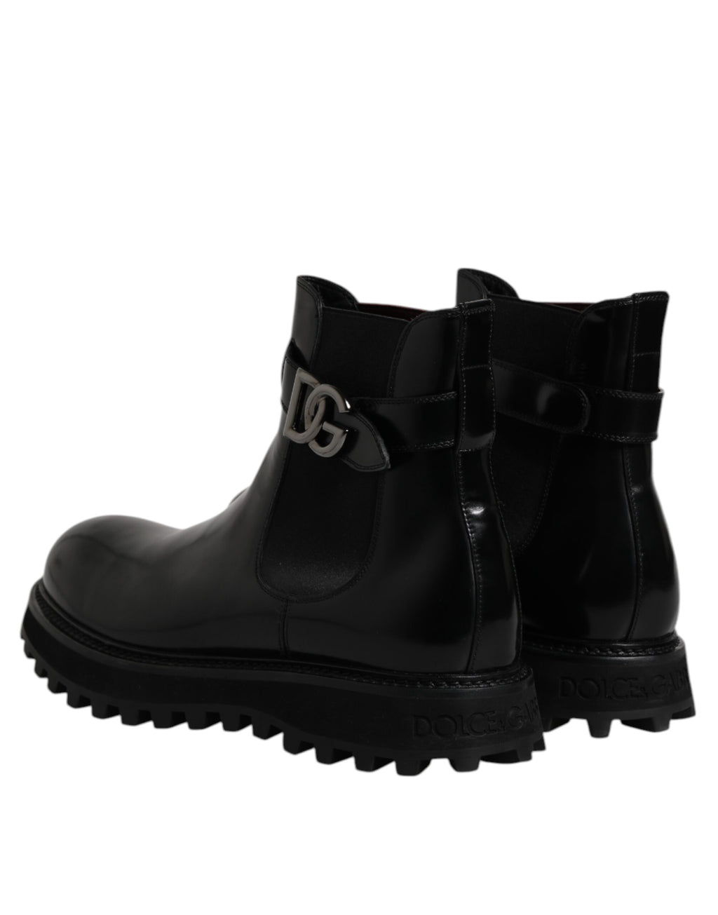 Chaussures Chelsea pour homme Dolce & Gabbana, bottines noires avec ceinture et logo DG, en cuir élégant et tendance.