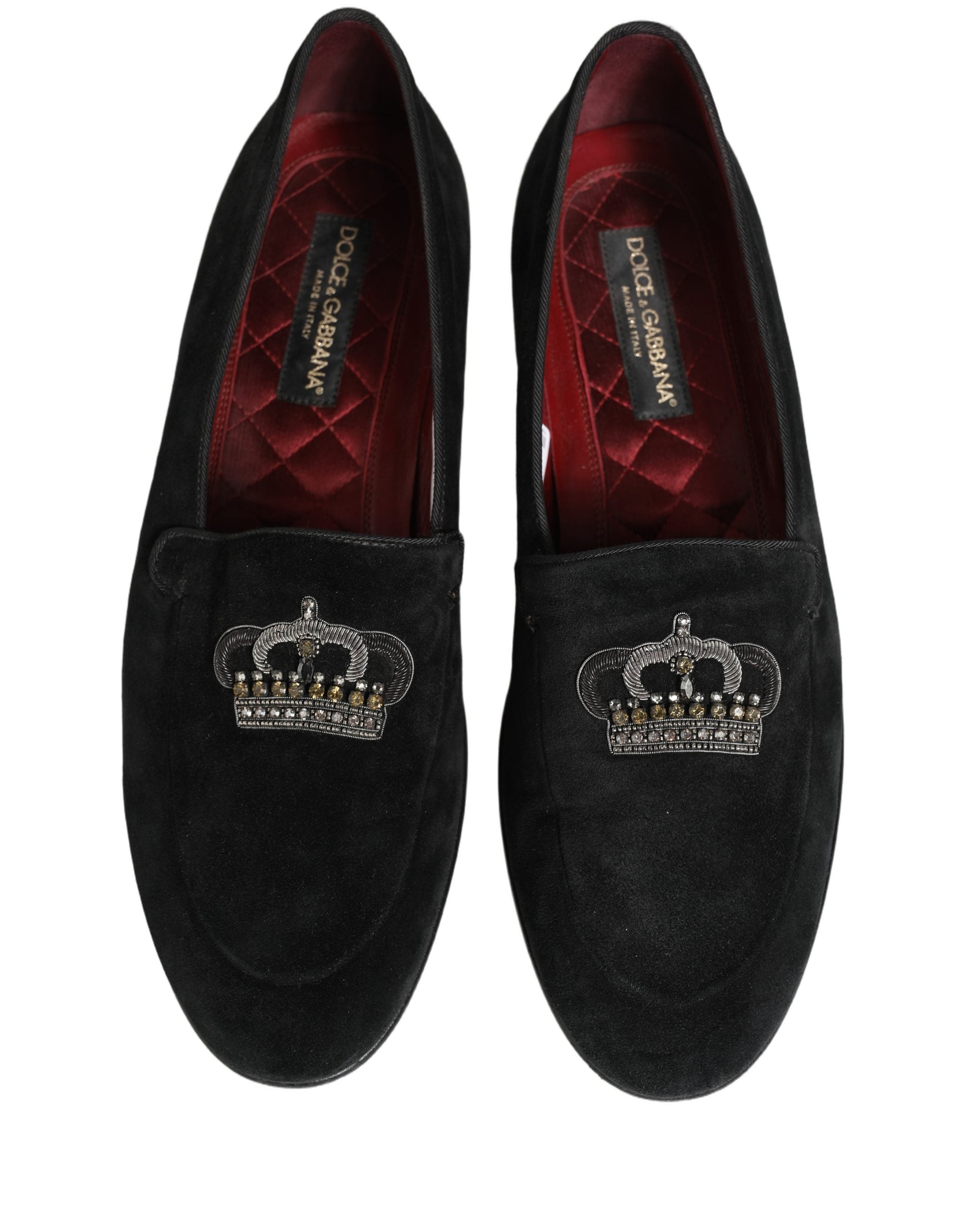 Chaussures loafers noires Dolce & Gabbana Crown ornée, élégantes et sophistiquées, en cuir avec détails brillants.
