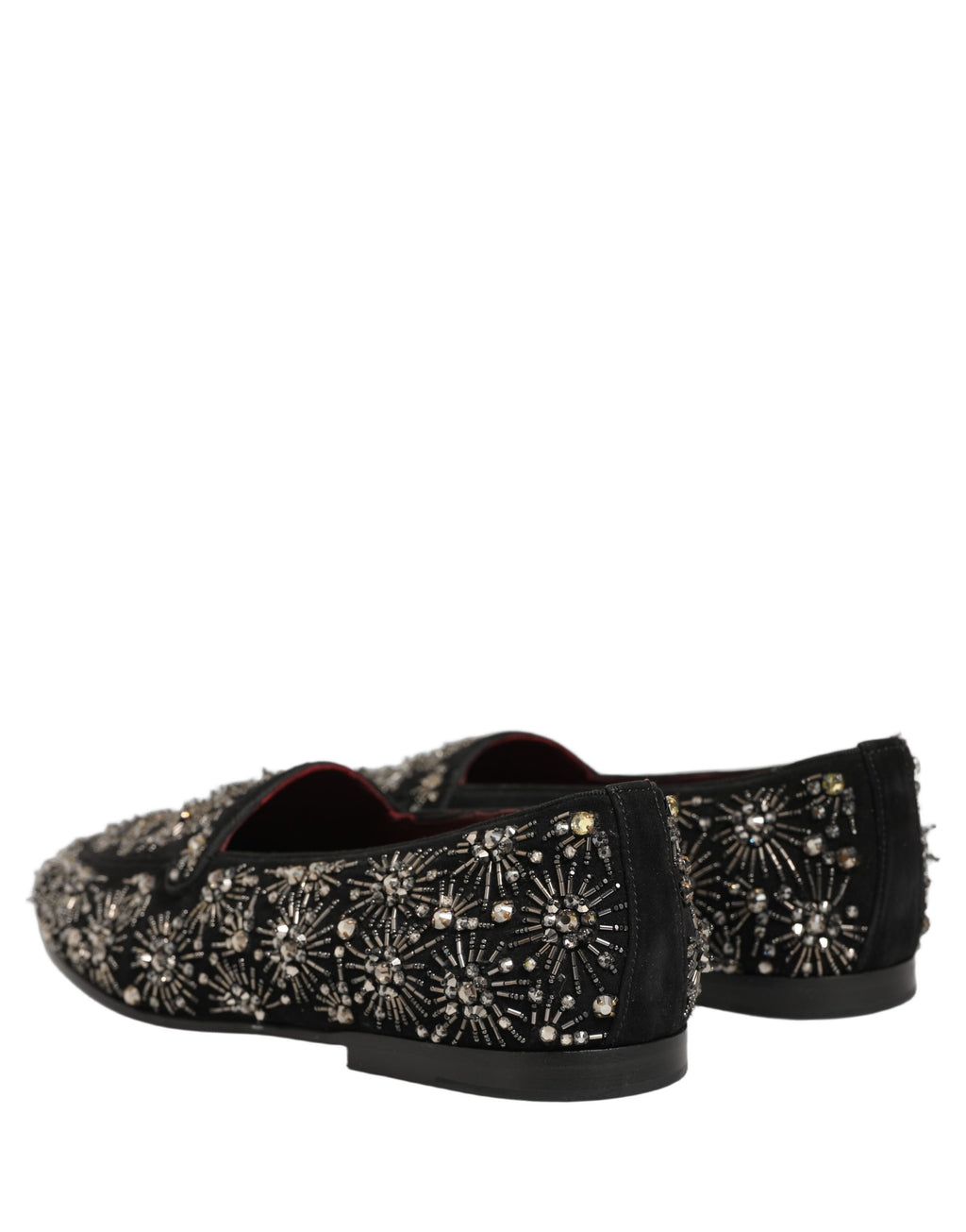 Chaussures loafers Dolce & Gabbana noires avec cristaux ornés, élégantes et sophistiquées pour un style chic.