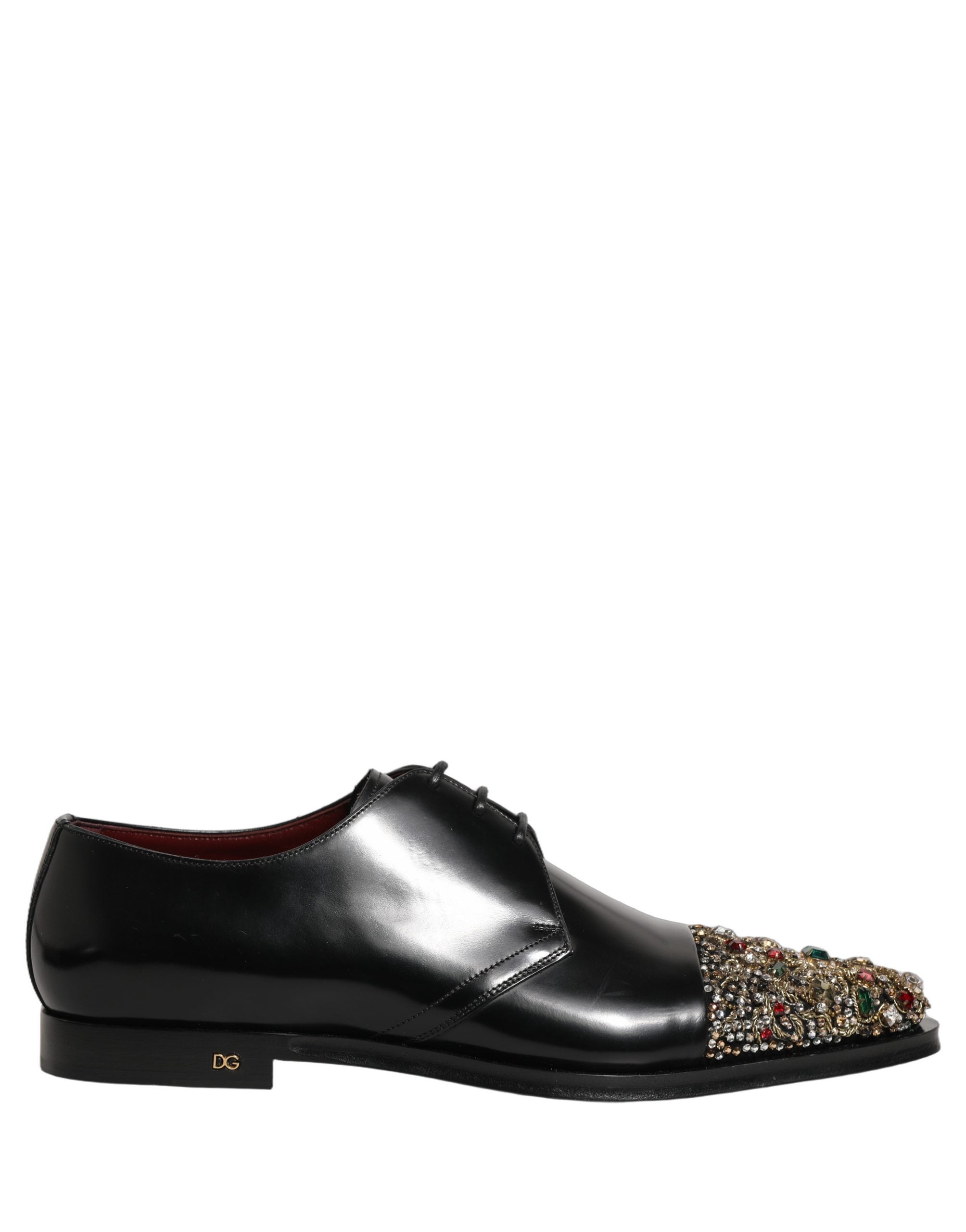 Chaussures formelles Derby Dolce & Gabbana noires ornées de détails brillants et embellissements élégants.