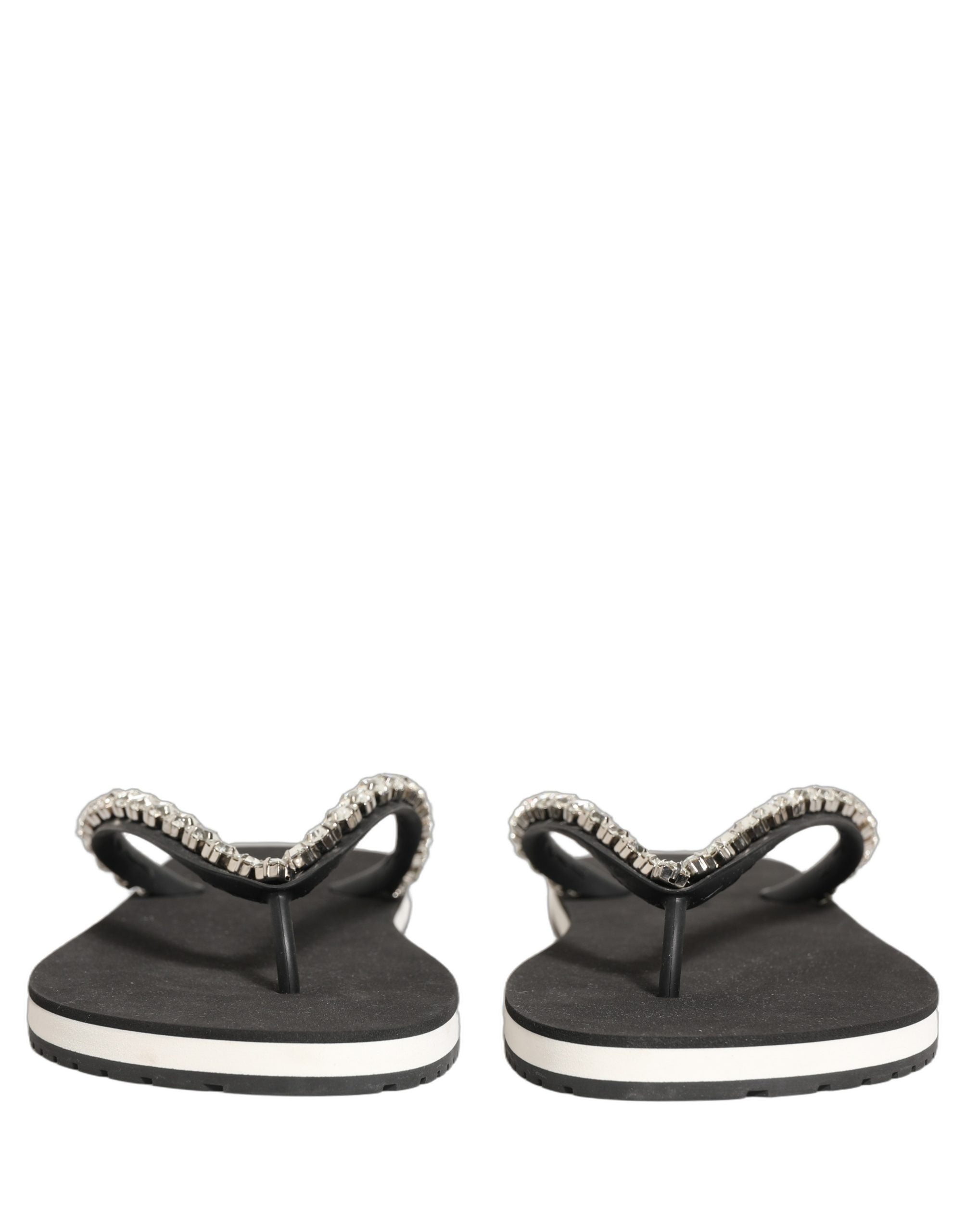 Tongs noires pour hommes Dolce & Gabbana en caoutchouc avec embellissements, chaussures décontractées élégantes.