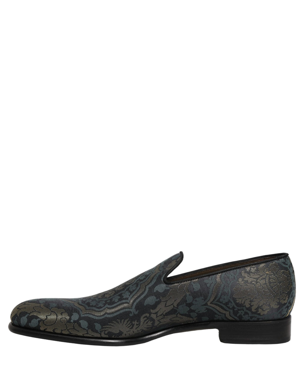 Chaussures Dolce & Gabbana slip-on en brocart floral noir, élégantes mocassins sans lacets avec motif floral sophistiqué.