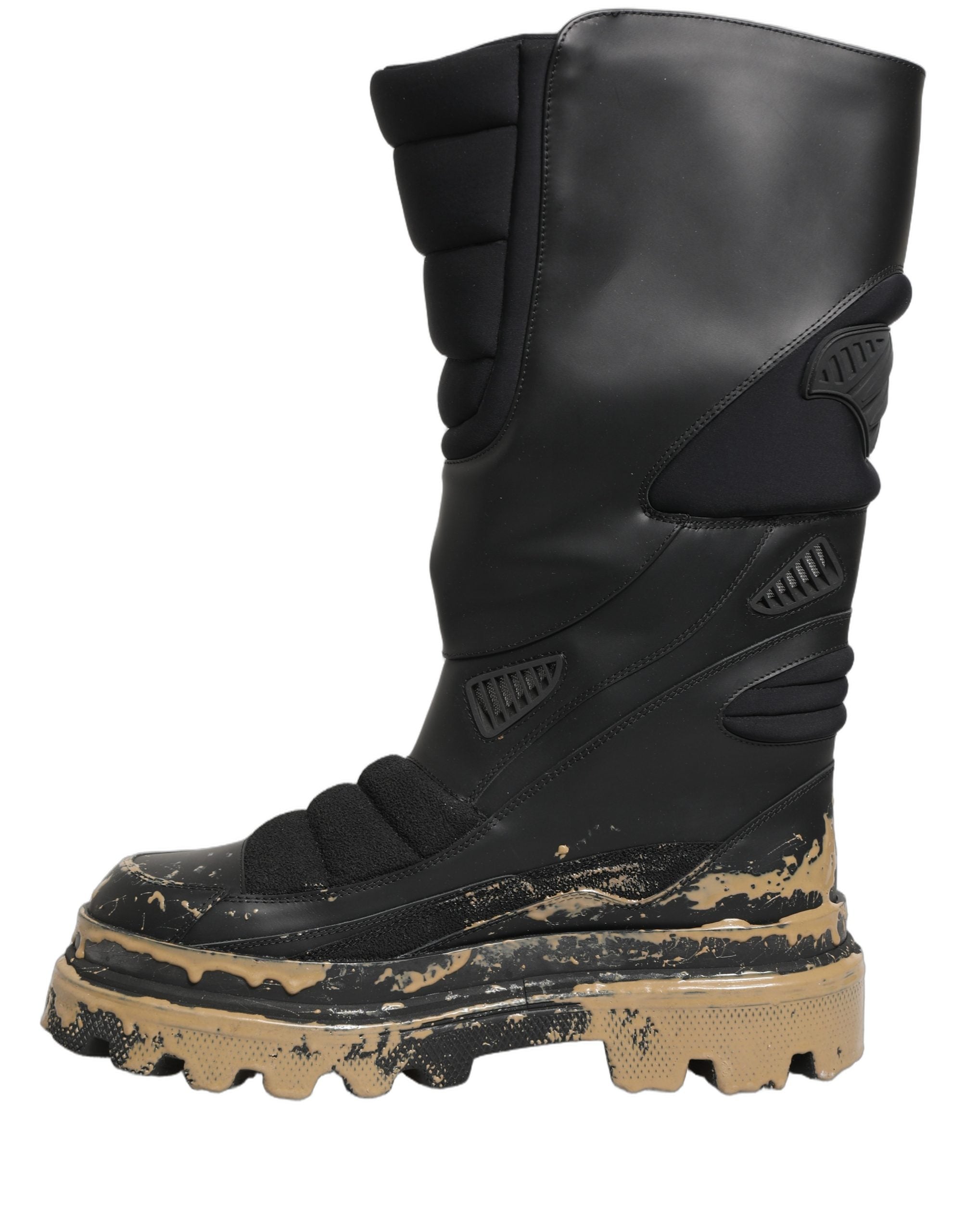 Bottes hommes Dolce & Gabbana en cuir noir, style motard, mi-mollet, avec semelle robuste et détails en cuir élégant.