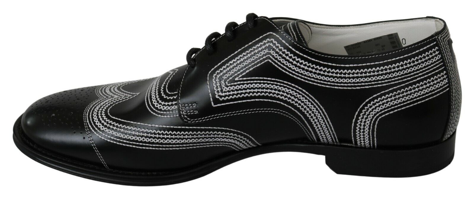 Chaussures Derby noires en cuir Dolce & Gabbana avec lacets blancs pour homme, élégantes et formelles.