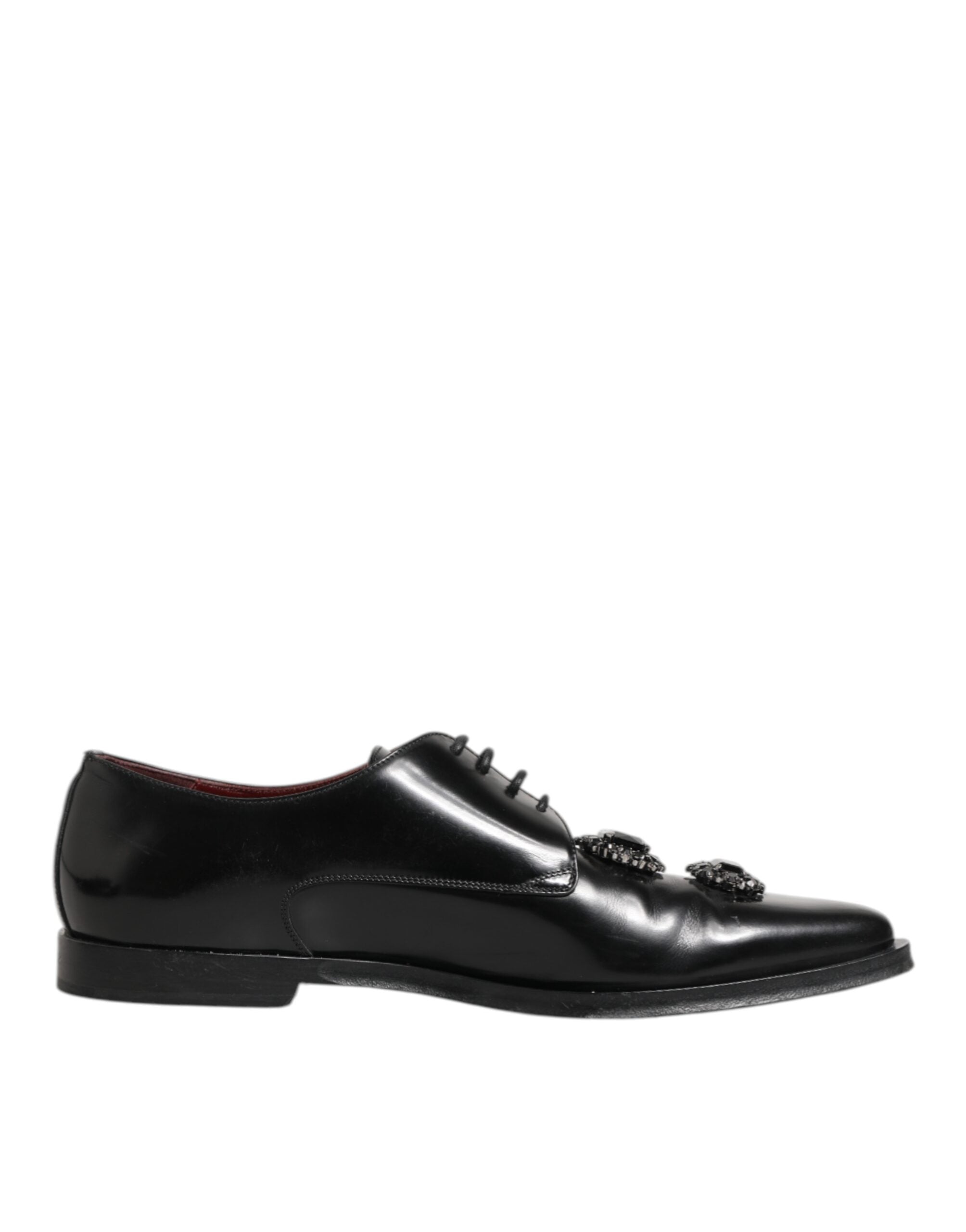 Chaussures derby en cuir noir Dolce & Gabbana ornées de bijoux et cristaux, élégantes et sophistiquées.
