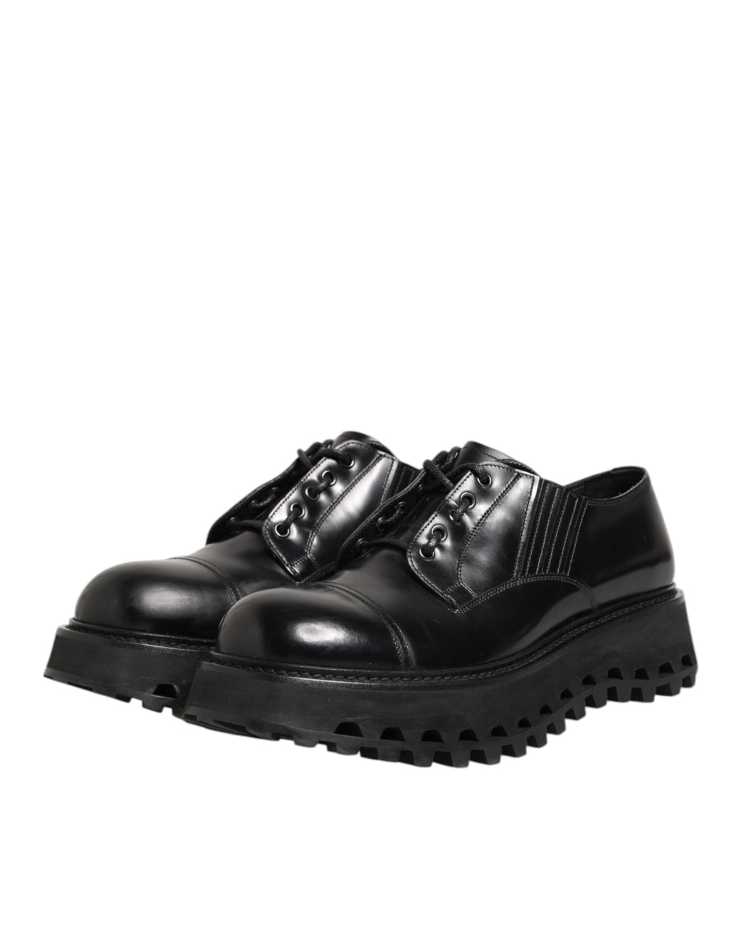 Chaussures derby pour homme en cuir noir de Dolce & Gabbana, avec laçage élégant et design sophistiqué.