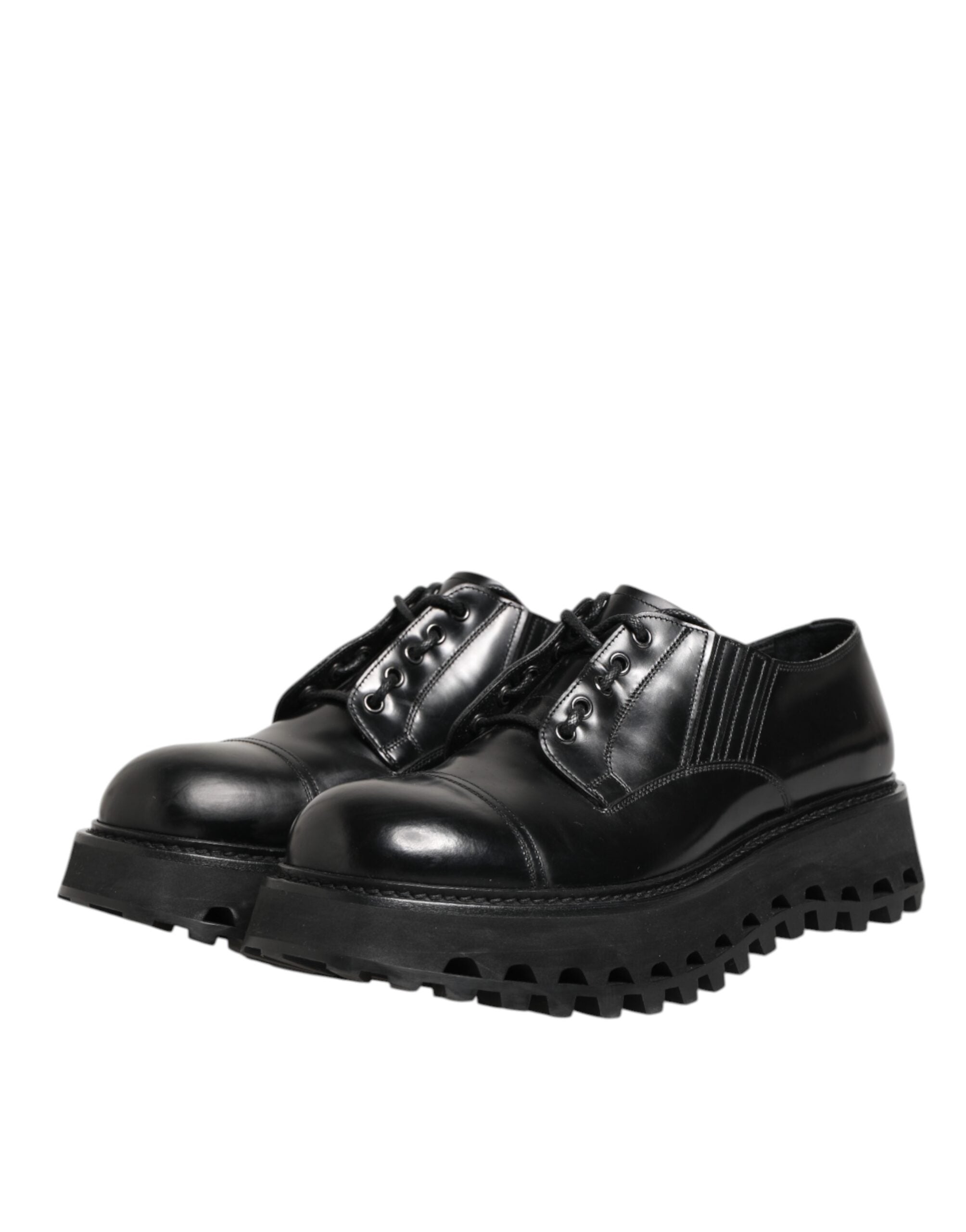Chaussures derby pour homme en cuir noir de Dolce & Gabbana, avec laçage élégant et design sophistiqué.