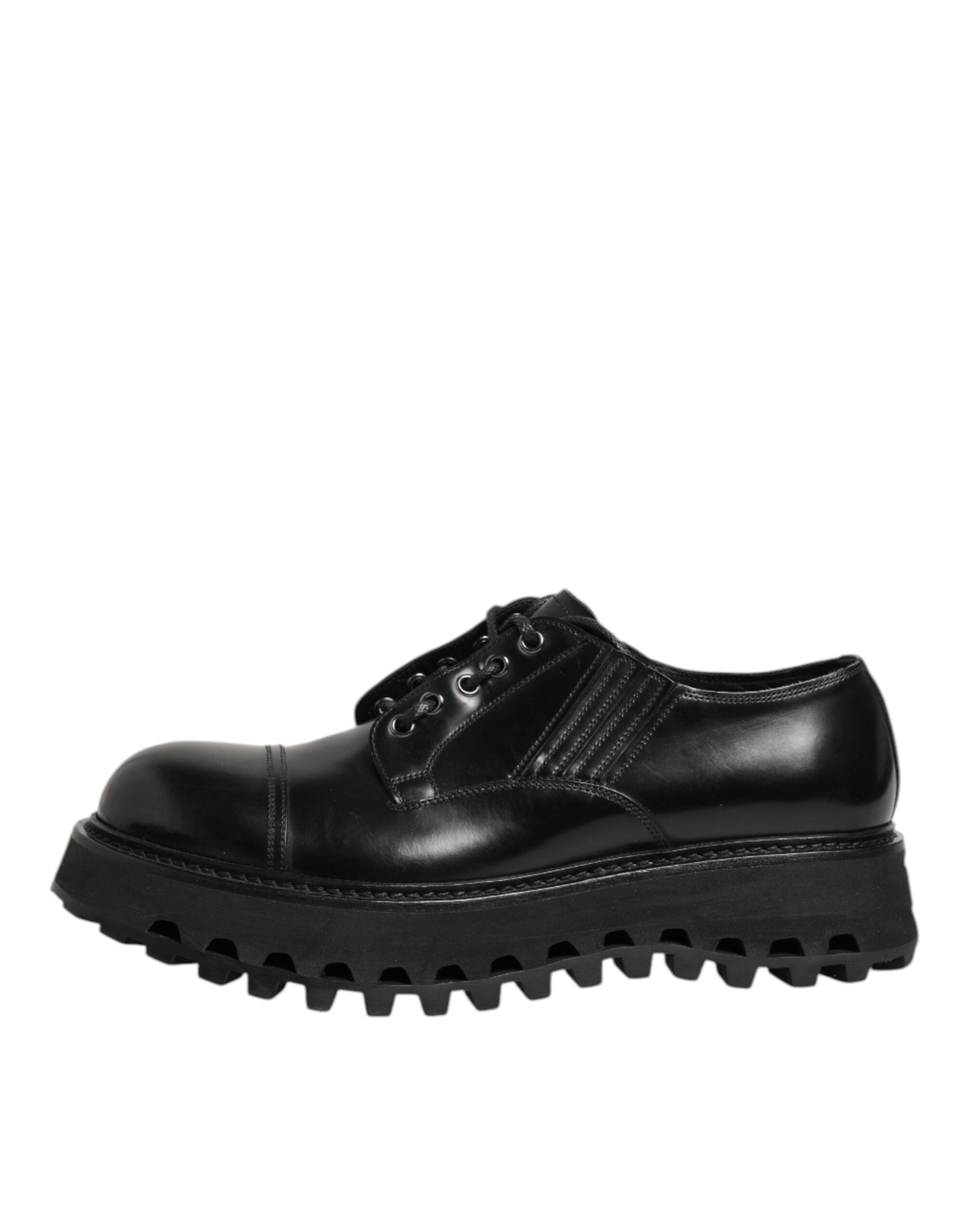 Chaussures derby pour homme Dolce & Gabbana en cuir noir avec lacets, élégantes et sophistiquées pour dress code formel.