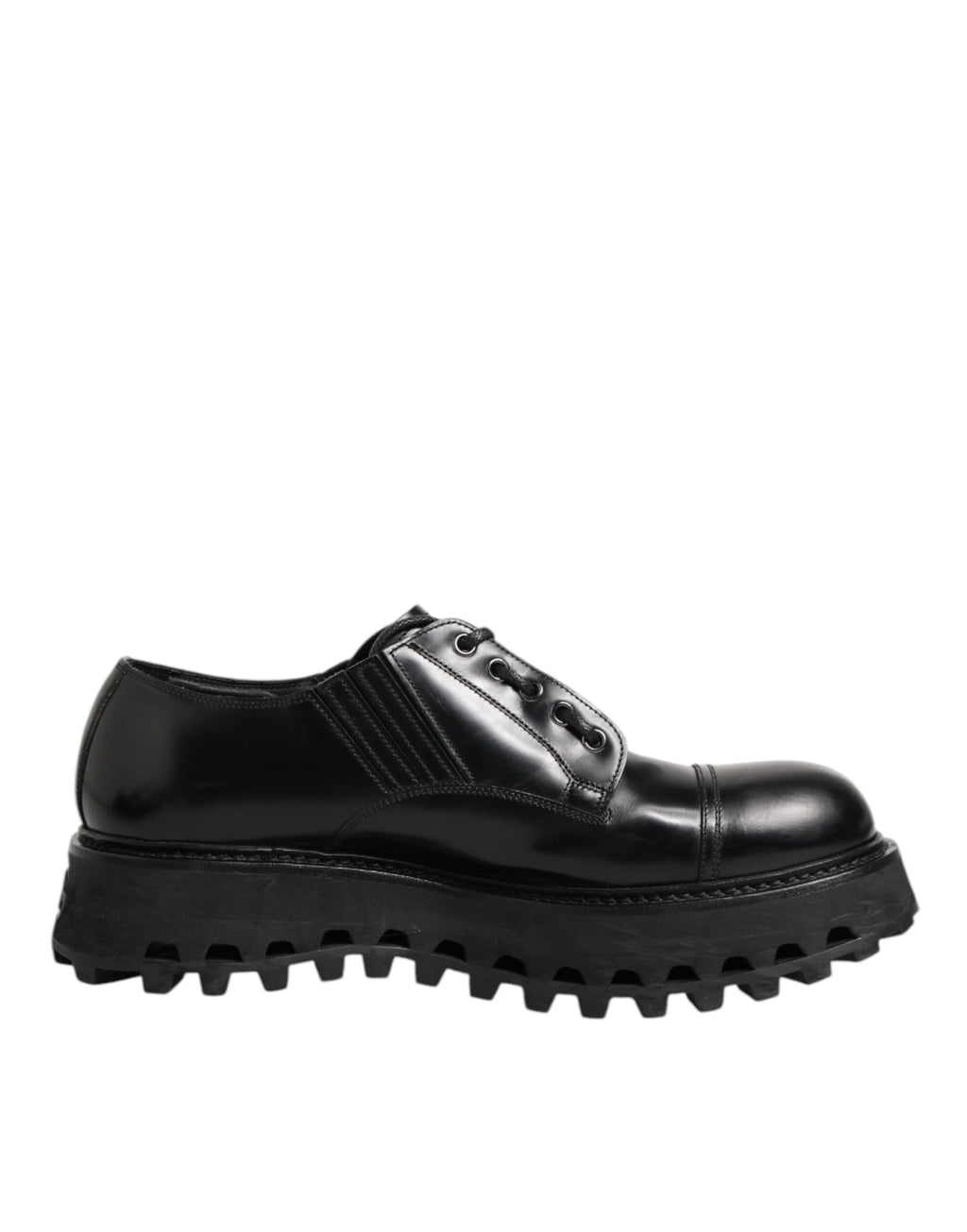 Chaussures derby en cuir noir Dolce & Gabbana pour hommes avec lacets, élégantes et sophistiquées.