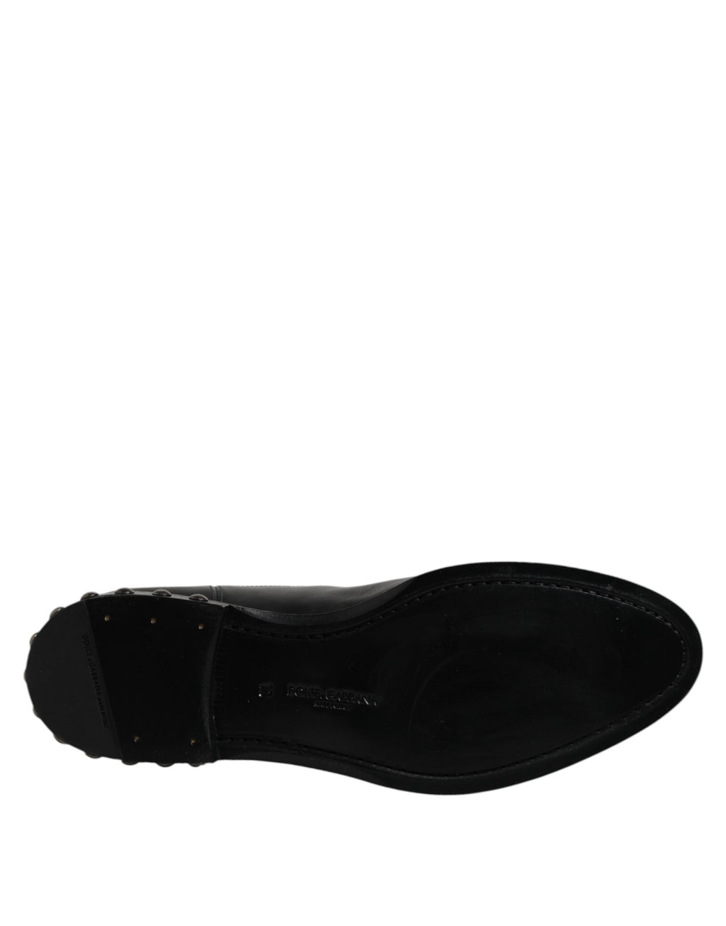 Bottes Chelsea en cuir noir Dolce & Gabbana avec logo, clous et semelle en caoutchouc, style élégant et tendance.