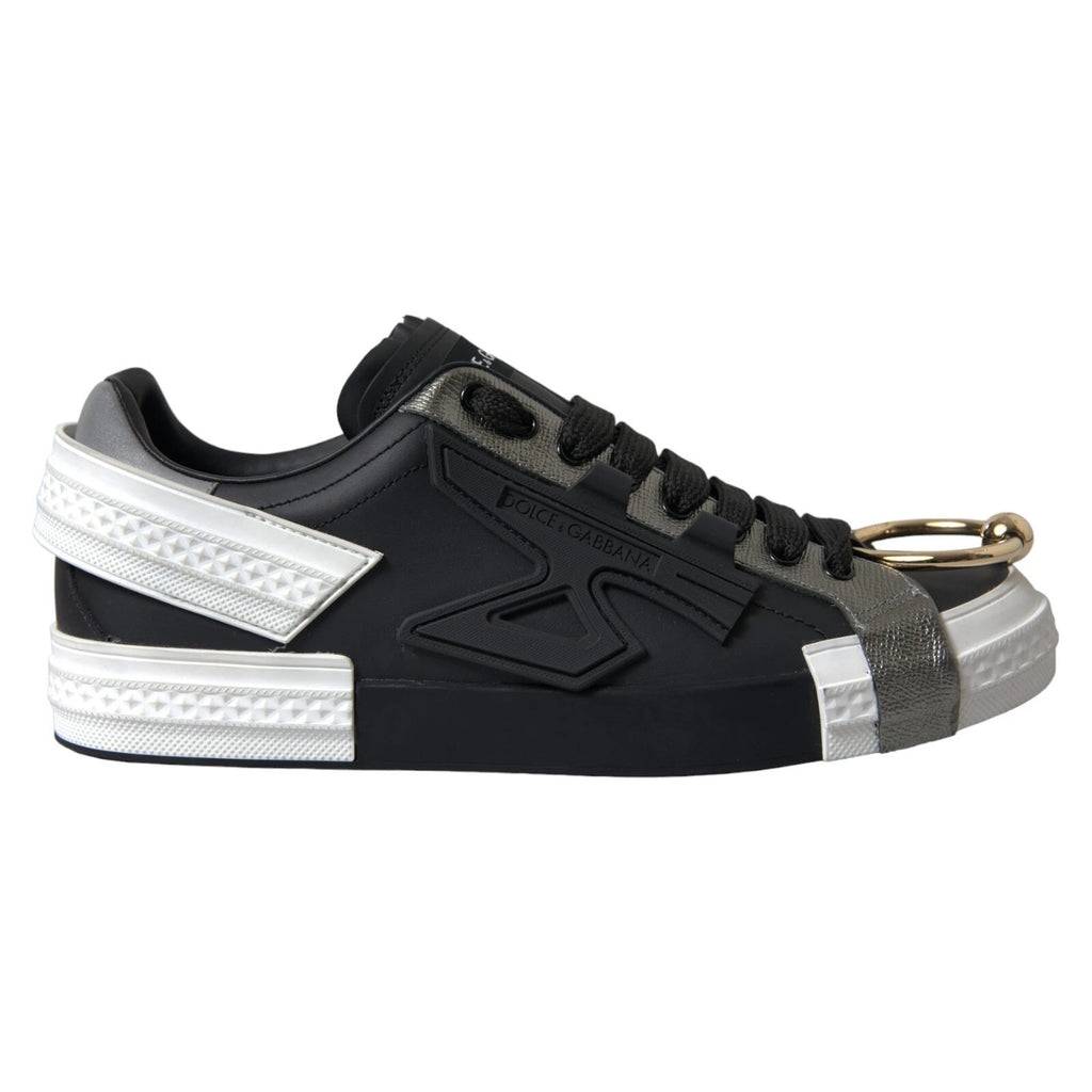 Chaussures Dolce & Gabbana Portofino en cuir noir, baskets basses élégantes pour femmes ou hommes avec design moderne.