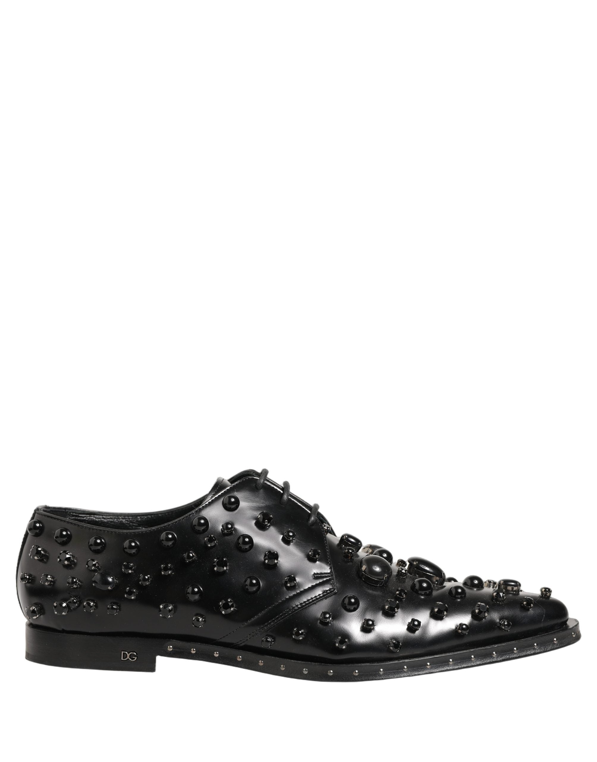 Chaussures derby pour homme Dolce & Gabbana en cuir noir avec studs, style formel et élégant.
