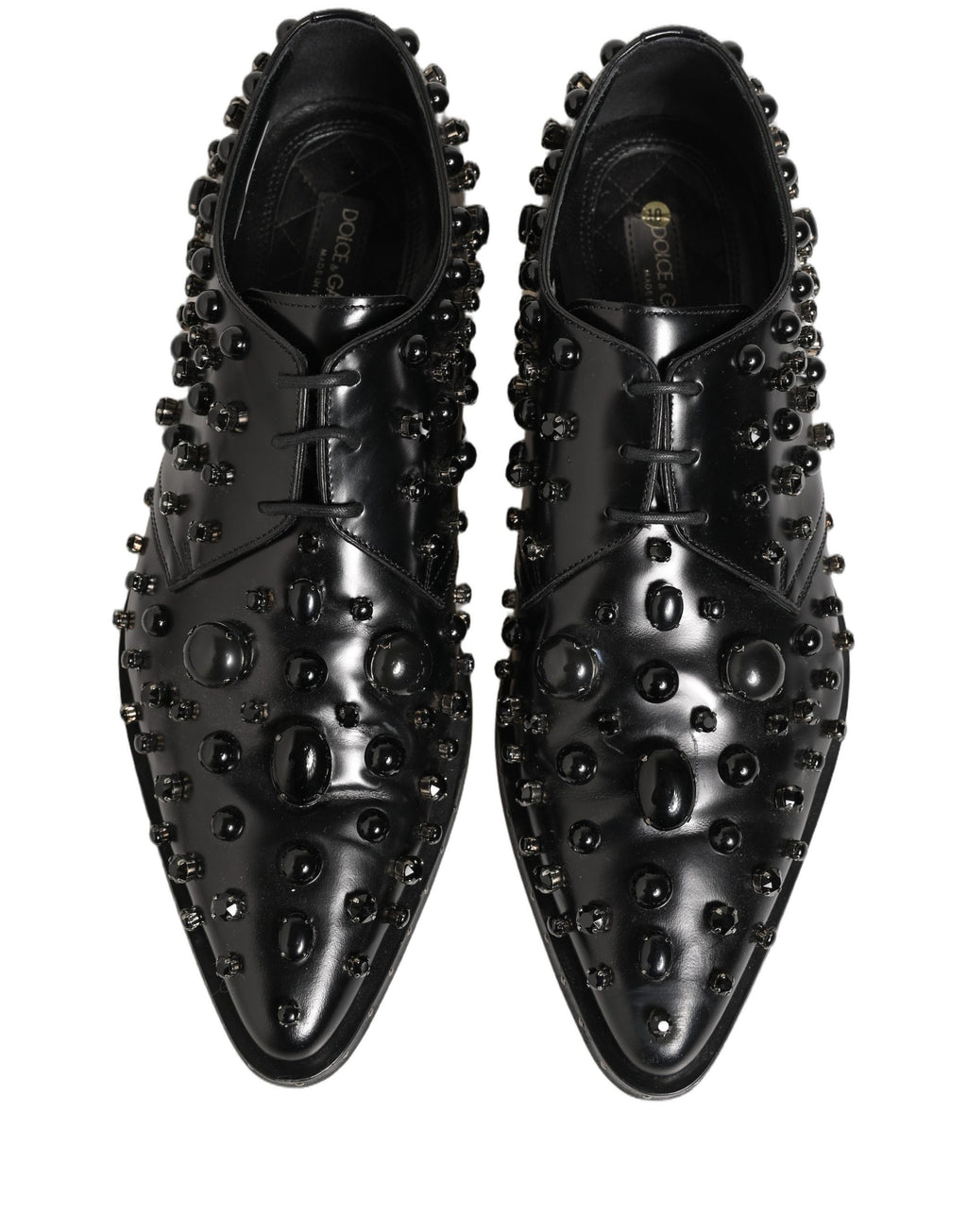 Chaussures Derby formelles en cuir noir Dolce & Gabbana avec studs pour homme, élégantes et sophistiquées.