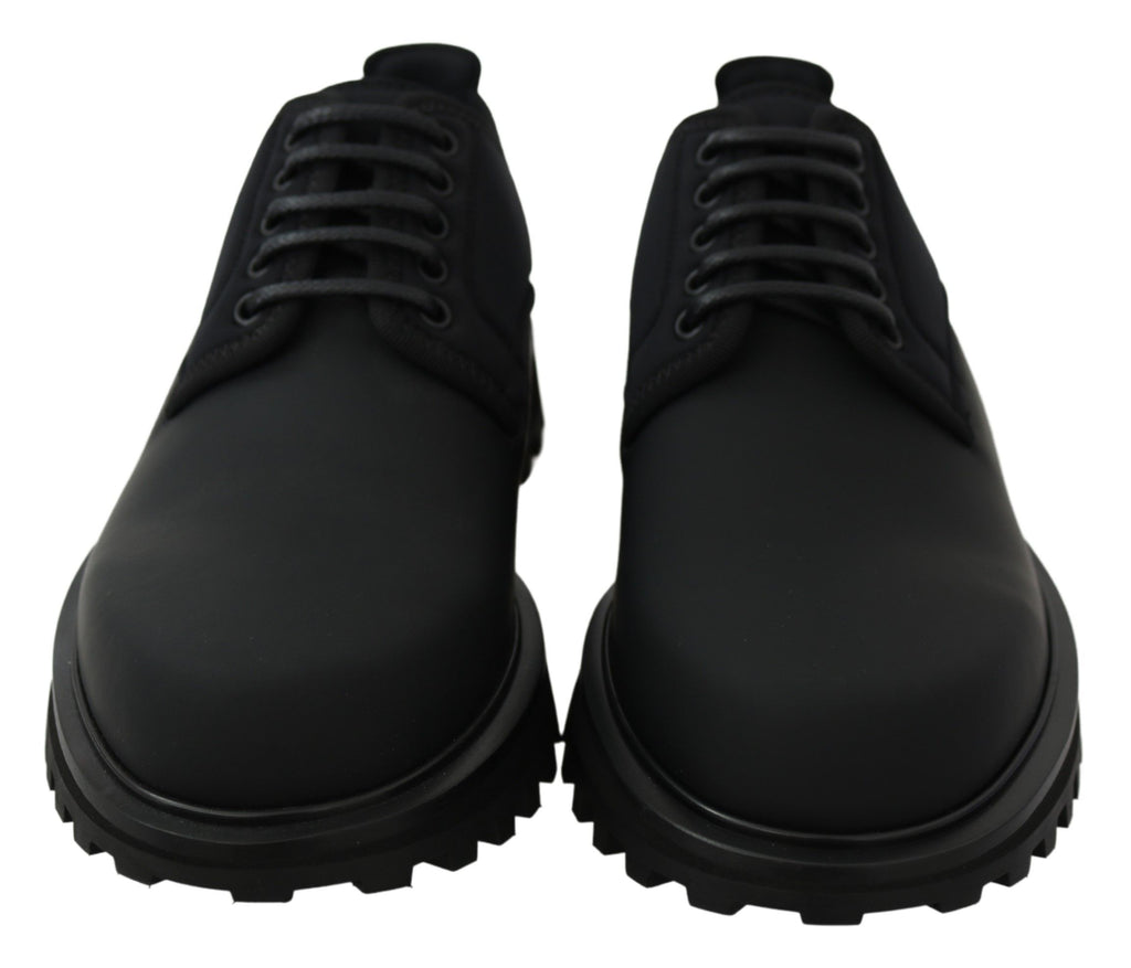 Chaussures Derby Dolce & Gabbana en caoutchouc noir, en cuir de mollet, avec semelle épaisse et design chunky.