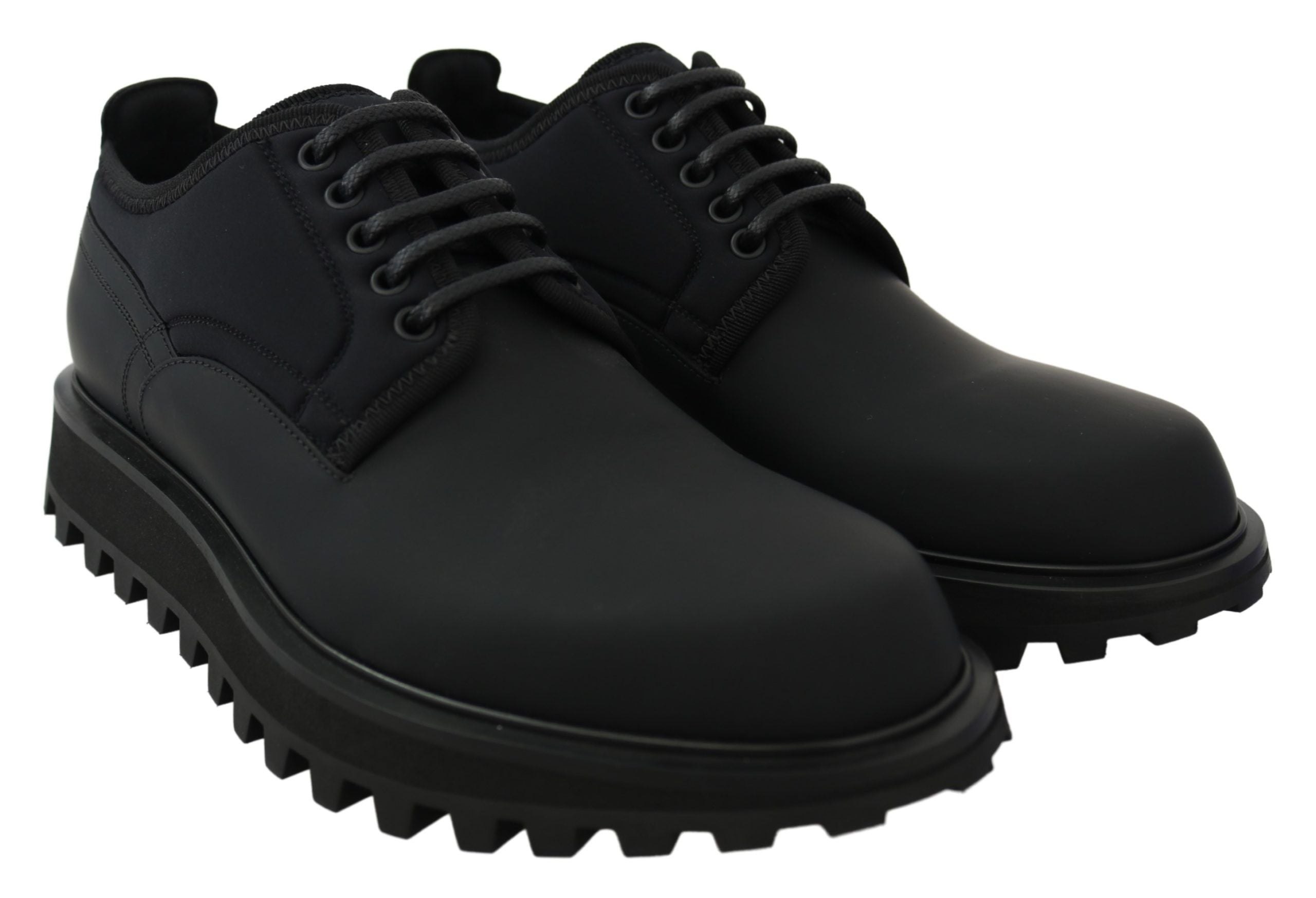 Chaussures Derby Dolce & Gabbana en caoutchouc noir, bottines en cuir de mollet avec semelle épaisse et style chunky.