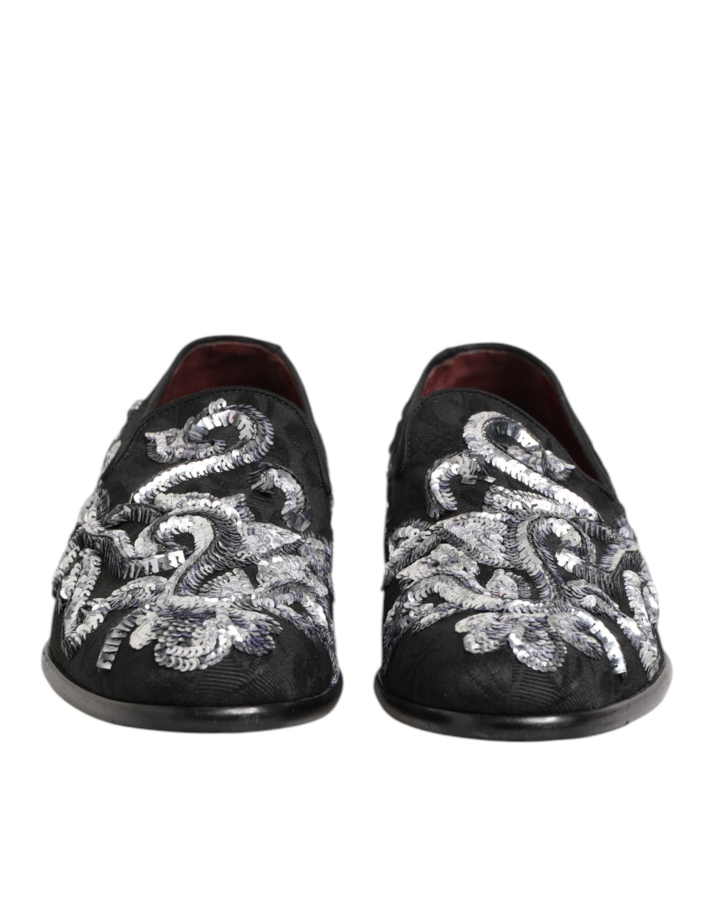 Chaussures habillées pour homme Dolce & Gabbana, mocassins noirs et argentés à sequins élégants et sophistiqués.