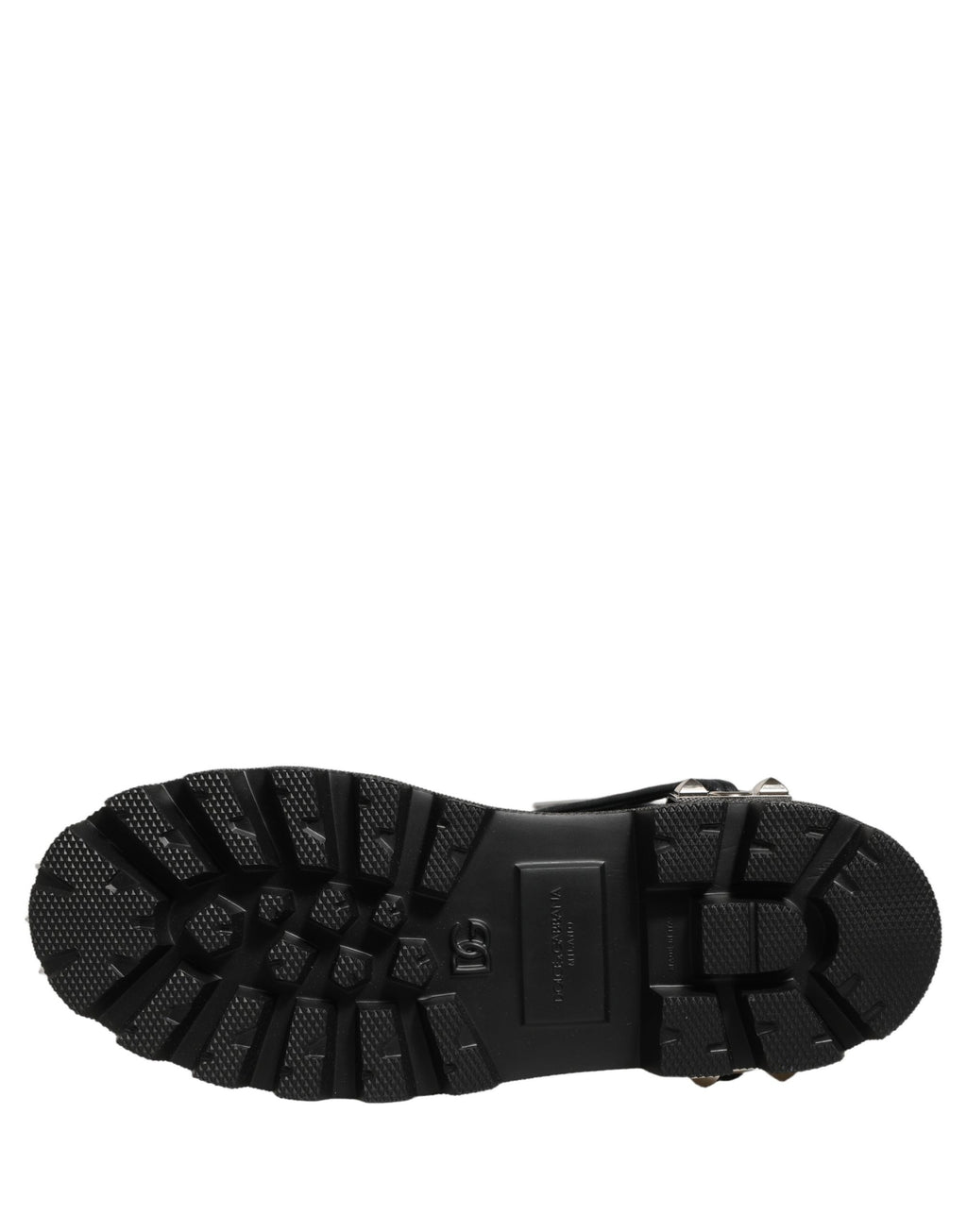 Bottes noires Dolce & Gabbana avec plateforme à clous, style combat, hauts et robustes, en cuir.