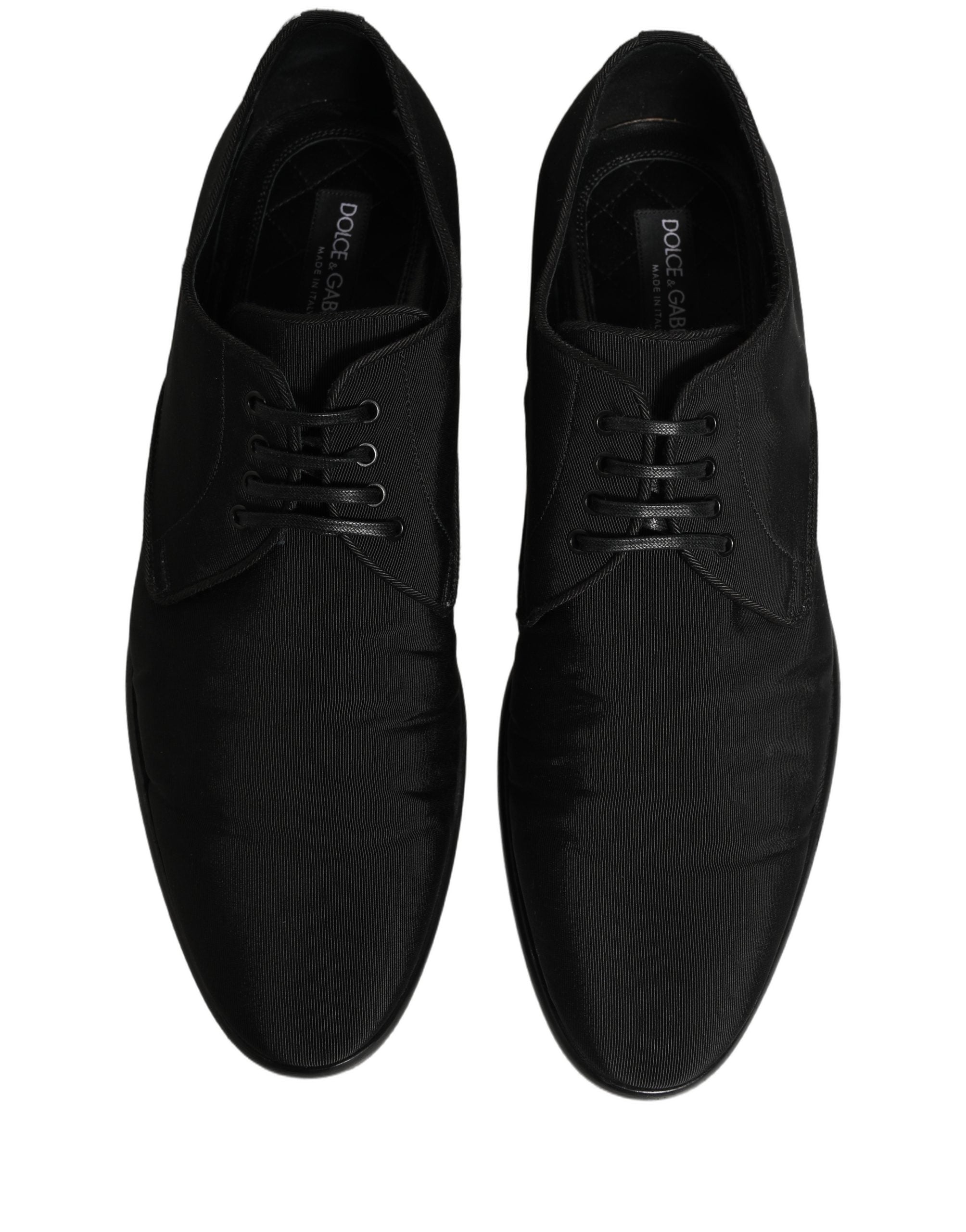 Chaussures de ville Derby en daim noir Dolce & Gabbana, lacets, style formel pour homme, vue de face.