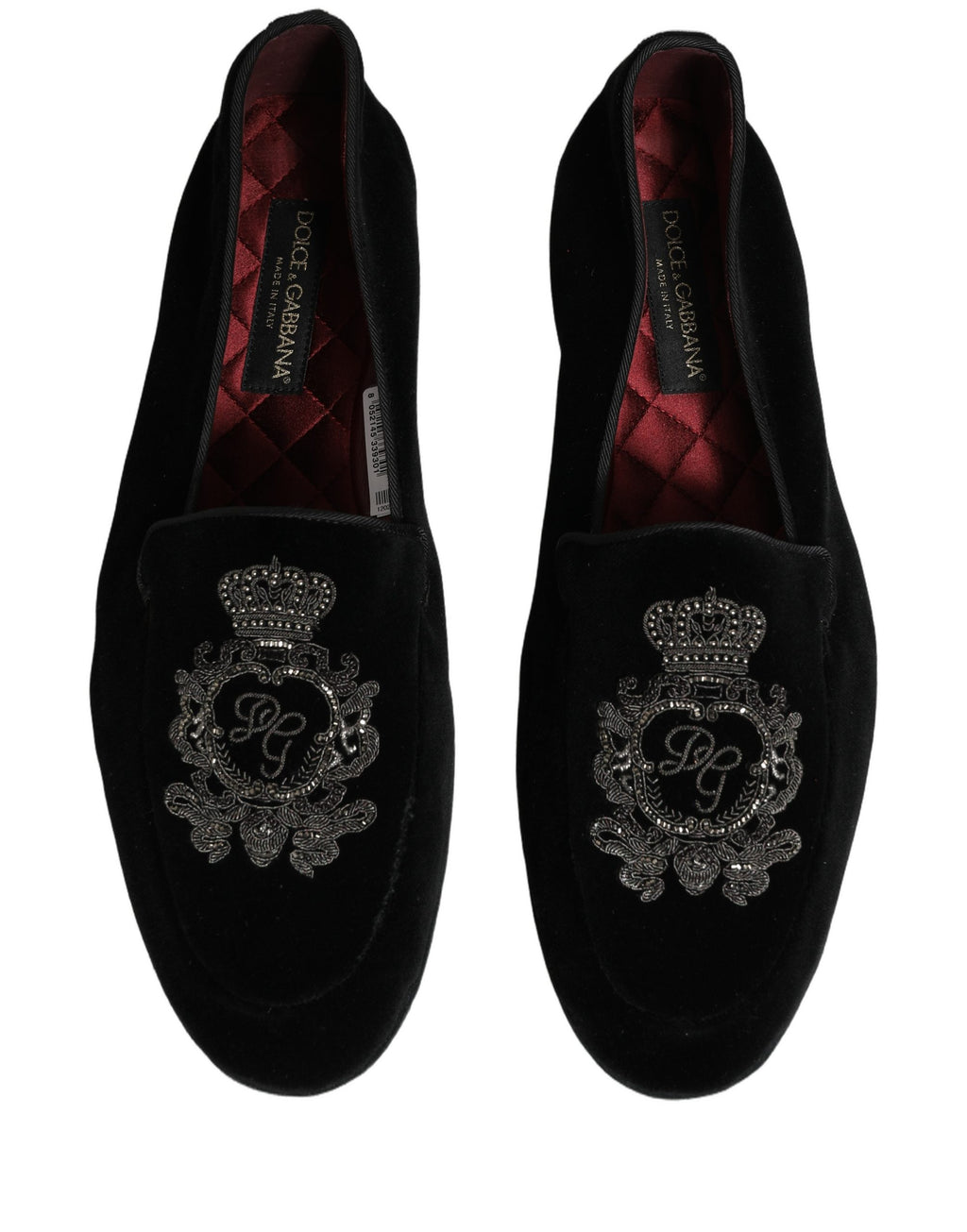 Chaussures mocassins Dolce & Gabbana en velours noir avec broderie de couronne, élégantes et sophistiquées.