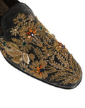 Chaussures loafers Dolce & Gabbana en velours noir avec embellissements, élégantes et sophistiquées.