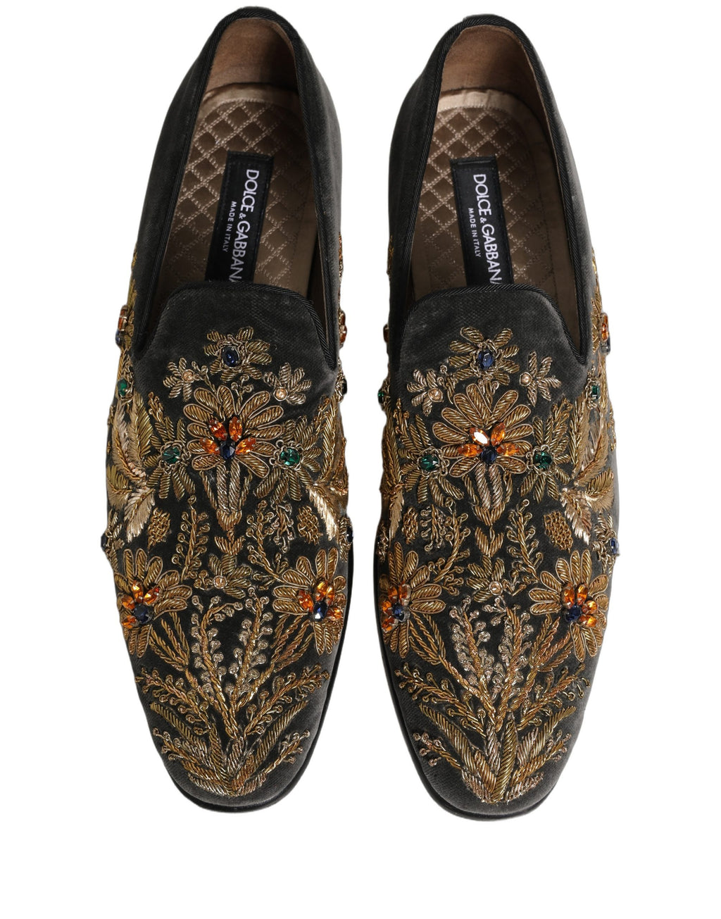 Chaussures mocassins Dolce & Gabbana en velours noir avec embellissements, élégantes et sophistiquées pour femmes.
