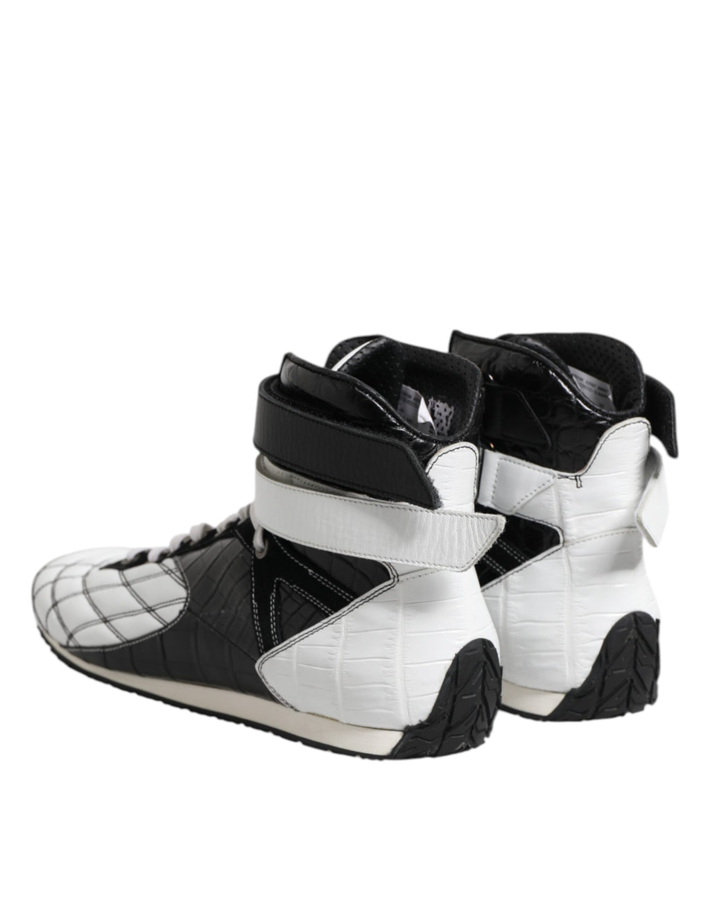 Chaussures sneakers montantes en cuir noir et blanc de Dolce & Gabbana, style moderne et élégant pour hommes.