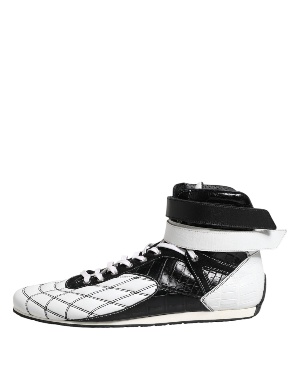 Chaussures de sneakers montantes en cuir noir et blanc Dolce & Gabbana, style décontracté et tendance, vue de face