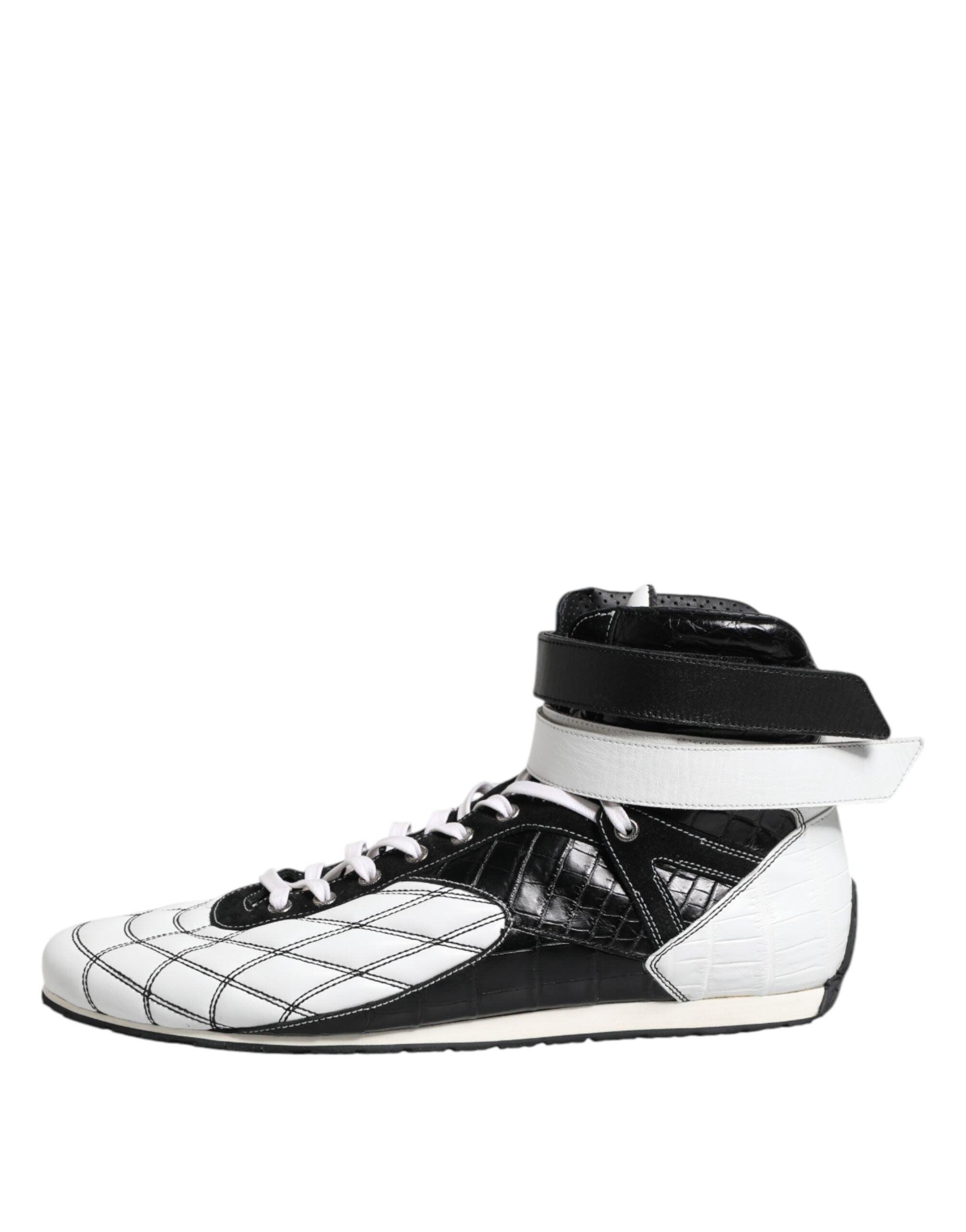 Chaussures de sneakers montantes en cuir noir et blanc Dolce & Gabbana, style décontracté et tendance, vue de face