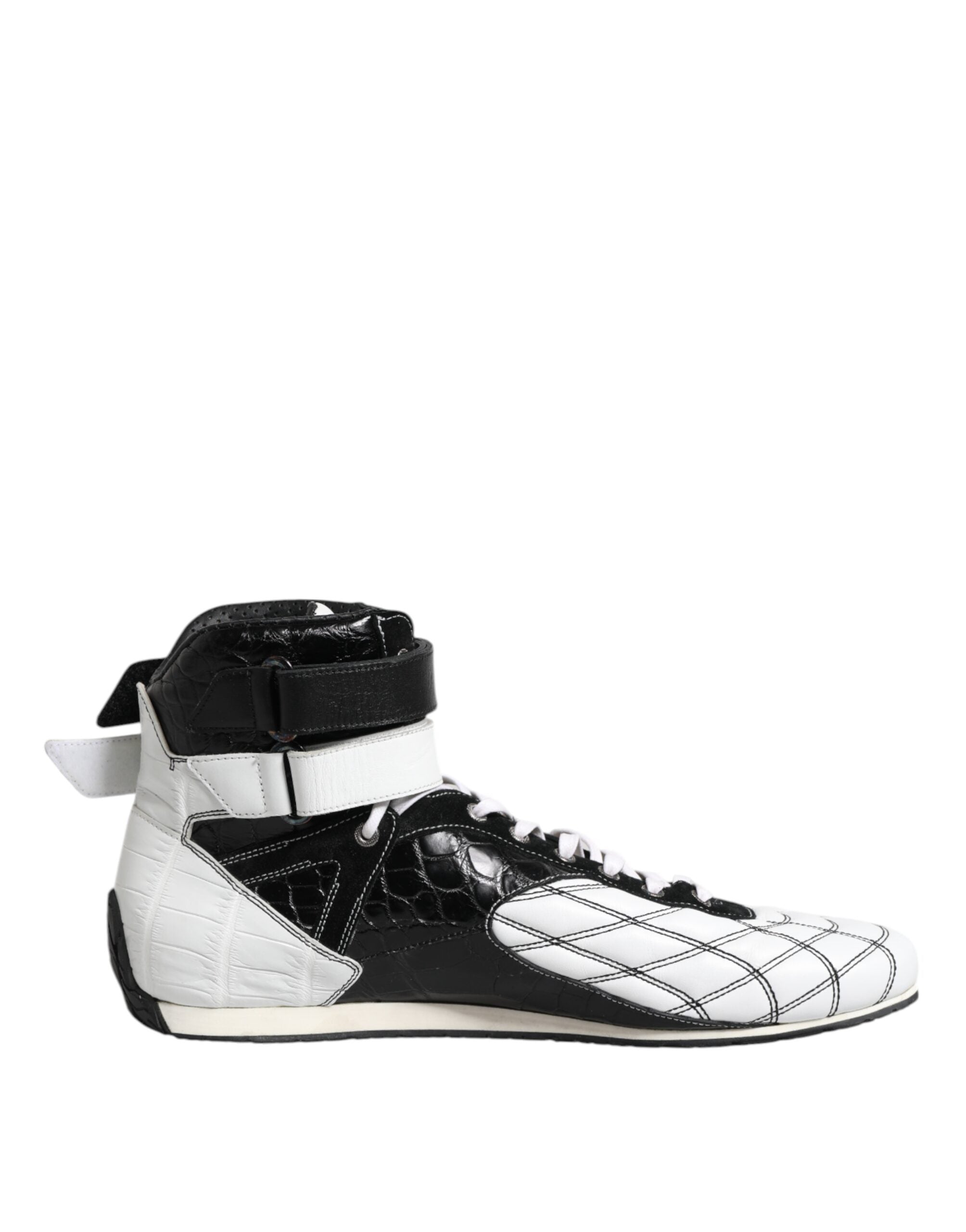 Chaussures baskets montantes en cuir noir et blanc Dolce & Gabbana, détails élégants et style tendance.