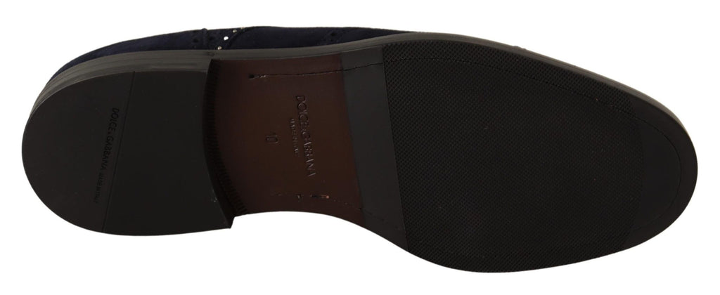 Chaussures Derby en cuir suédé bleu Dolce & Gabbana avec clous, élégantes et stylées, pour hommes.