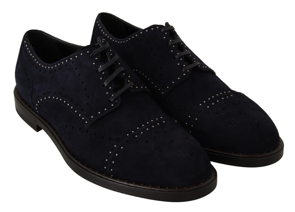 Chaussures derby en cuir suède bleu Dolce & Gabbana avec des studs, élégantes et modernes.