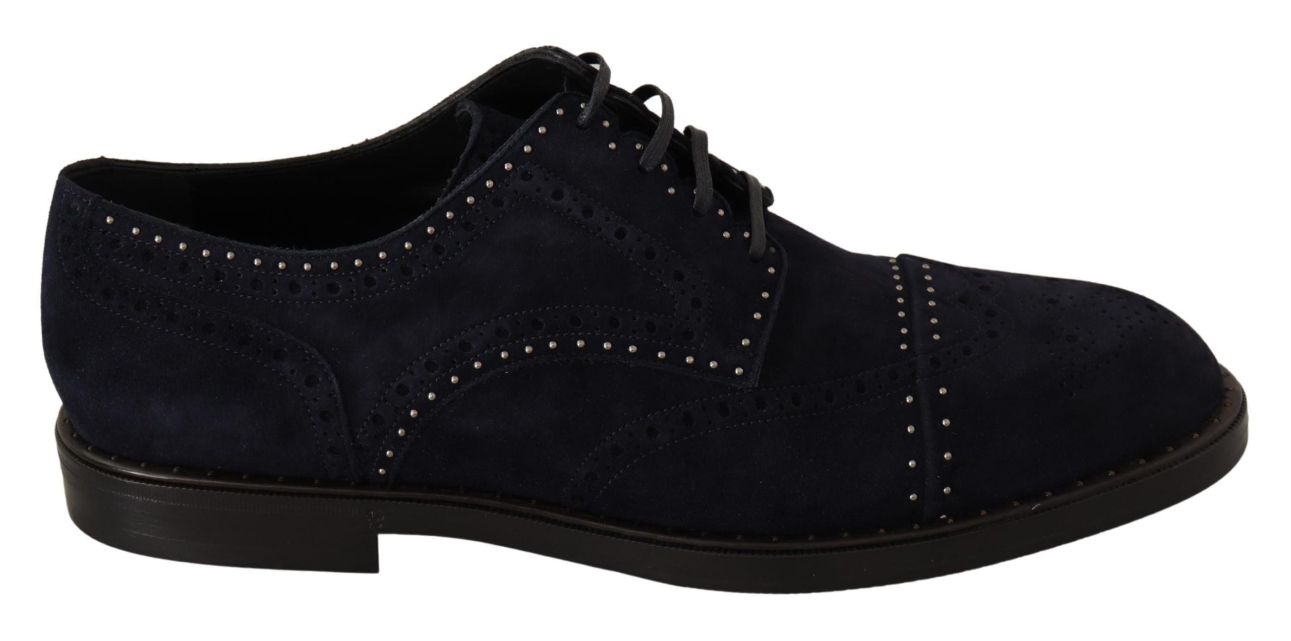 Chaussures Derby en cuir de suède bleu Dolce & Gabbana avec clous, mode élégante et sophistiquée.