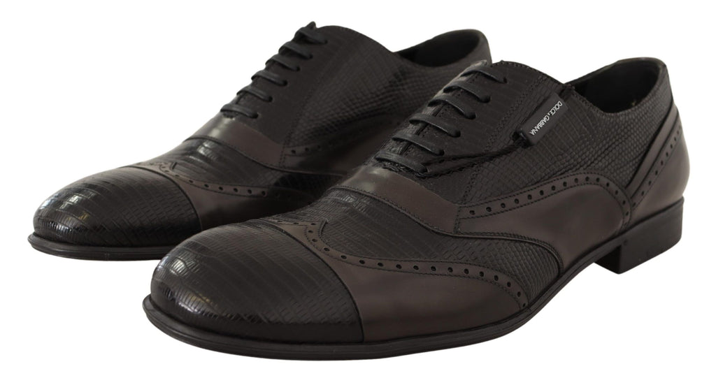 Chaussures Oxford en cuir de lézard marron de Dolce & Gabbana, chaussures habillées élégantes pour homme