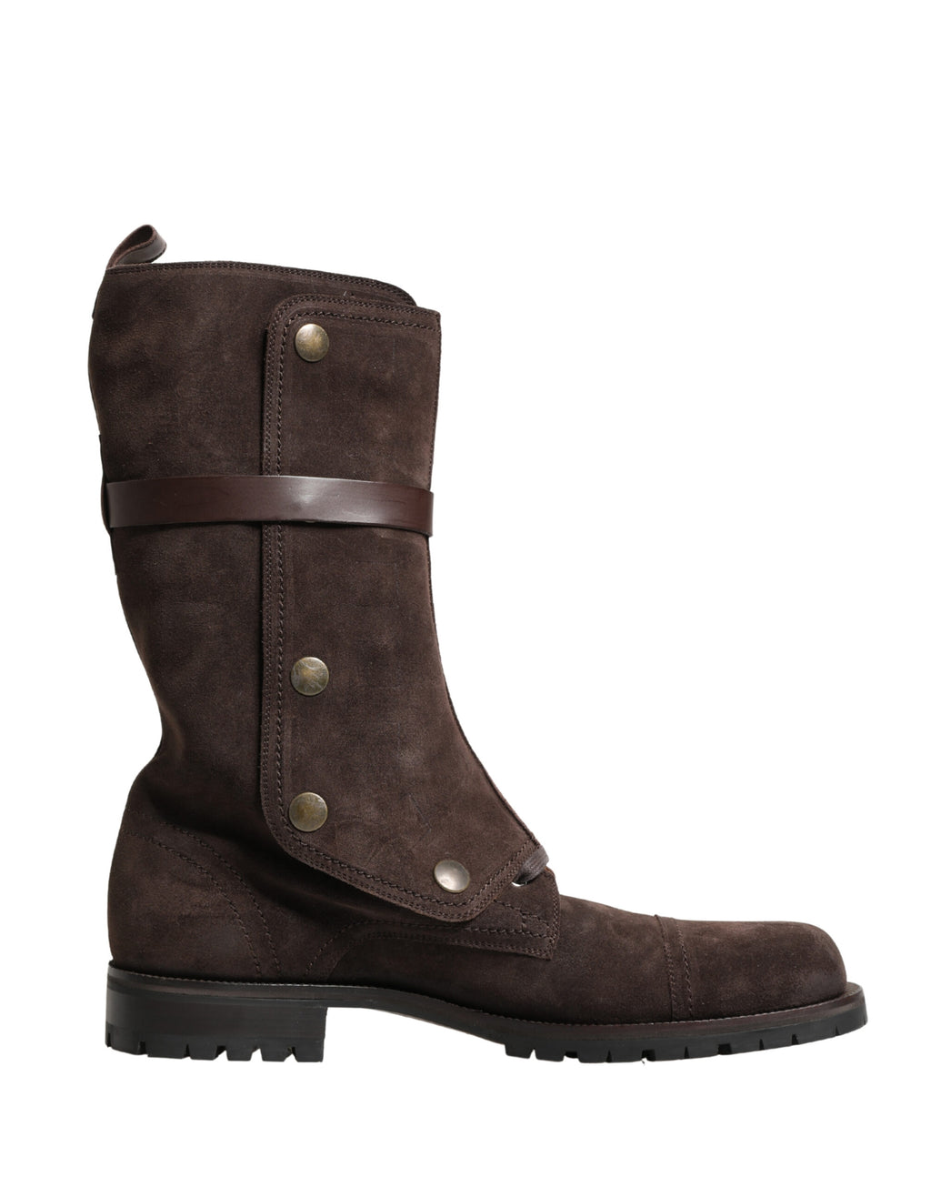 Bottes combat en daim marron de Dolce & Gabbana, chaussures en cuir souple avec semelle robuste et détail de style militaire.