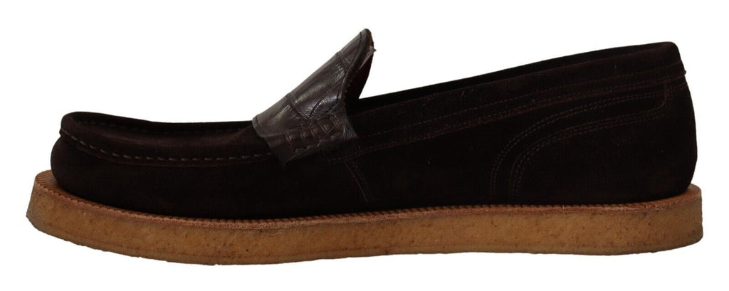 Chaussures mocassins en daim marron pour femmes de Dolce & Gabbana, chaussures plates à enfiler en cuir souple.