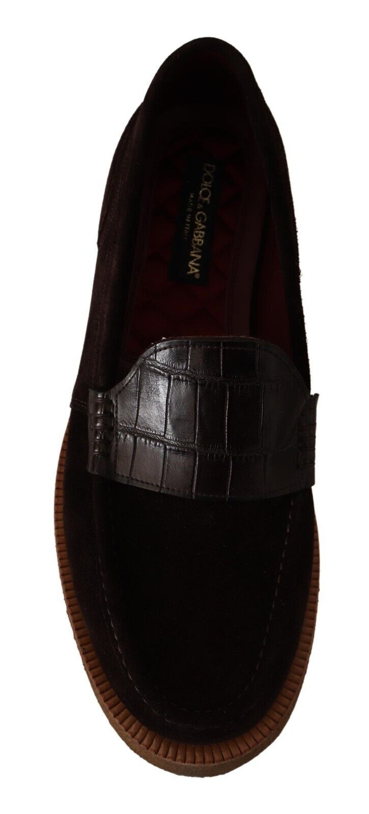 Chaussures mocassins en daim marron Dolce & Gabbana, slip-on élégants et confortables pour femme.